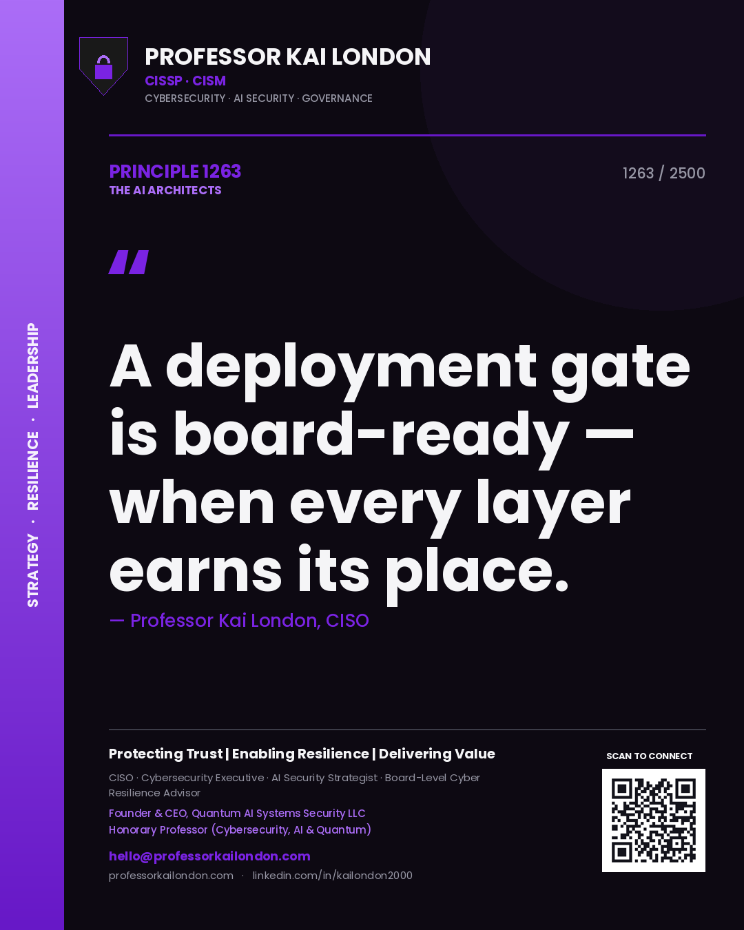 Professor Kai London principle 1263: A deployment gate is board-ready — when every layer earns its place.