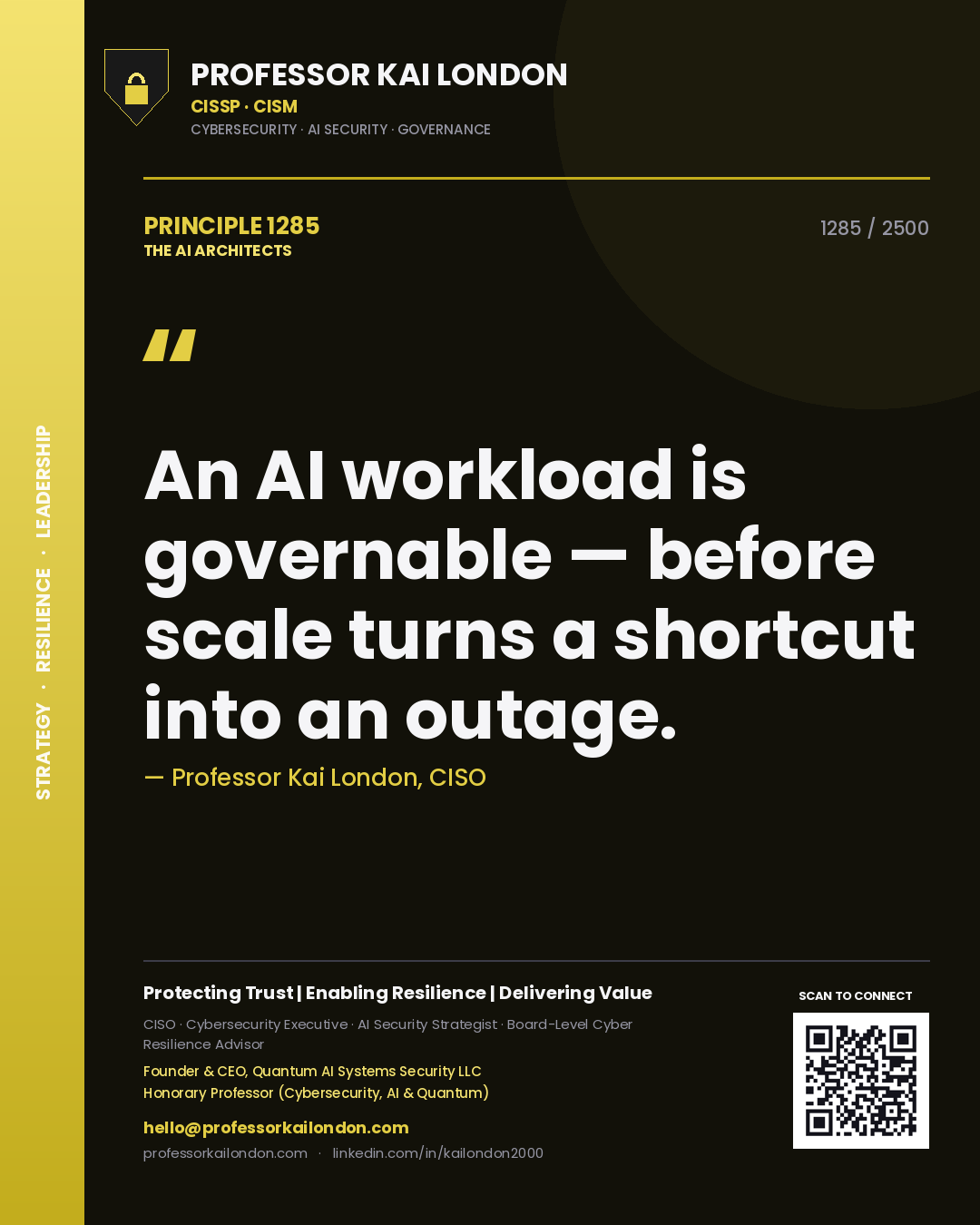 Professor Kai London principle 1285: An AI workload is governable — before scale turns a shortcut into an outage.