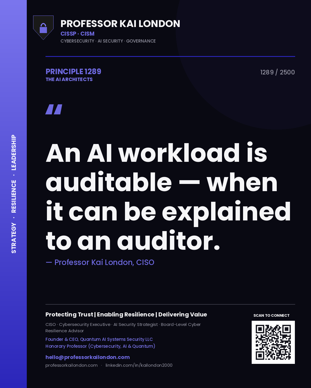 Professor Kai London principle 1289: An AI workload is auditable — when it can be explained to an auditor.