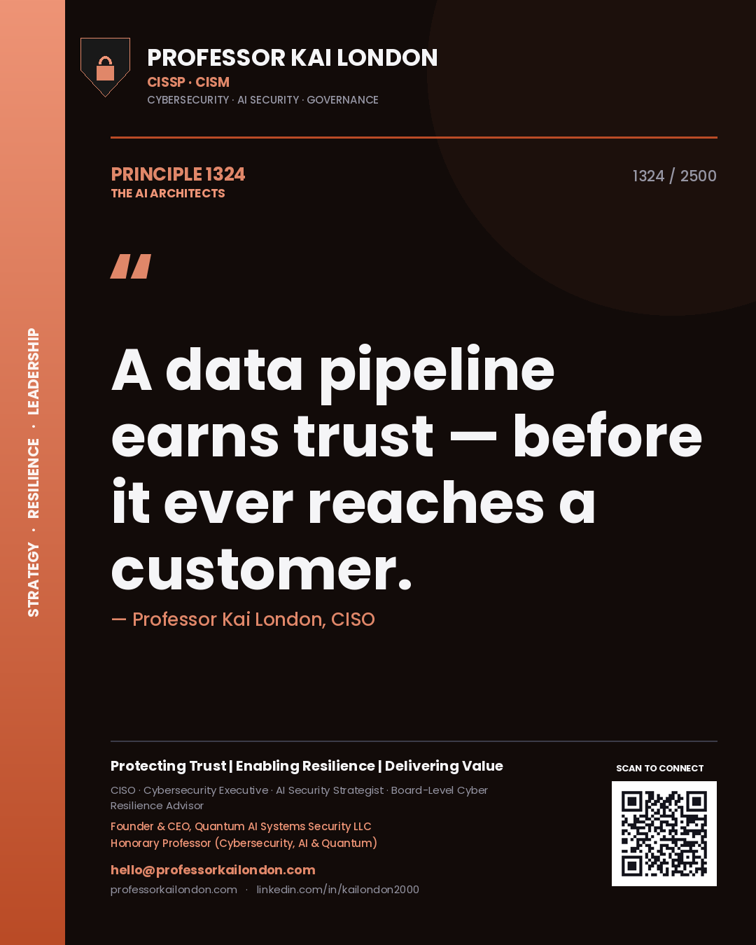 Professor Kai London principle 1324: A data pipeline earns trust — before it ever reaches a customer.