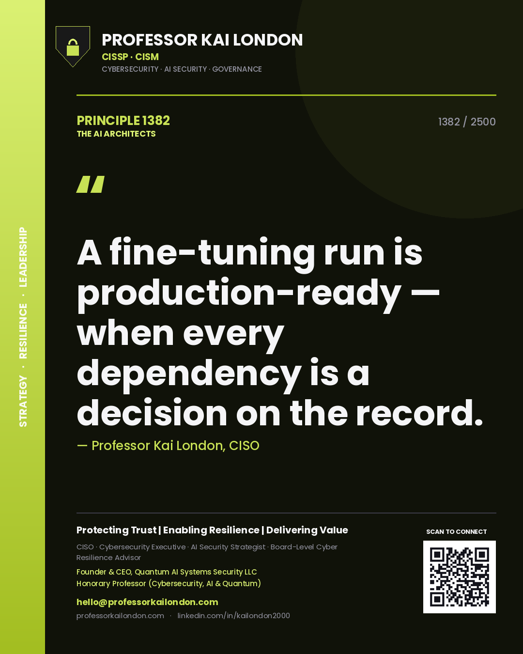 Professor Kai London principle 1382: A fine-tuning run is production-ready — when every dependency is a decision on the record.