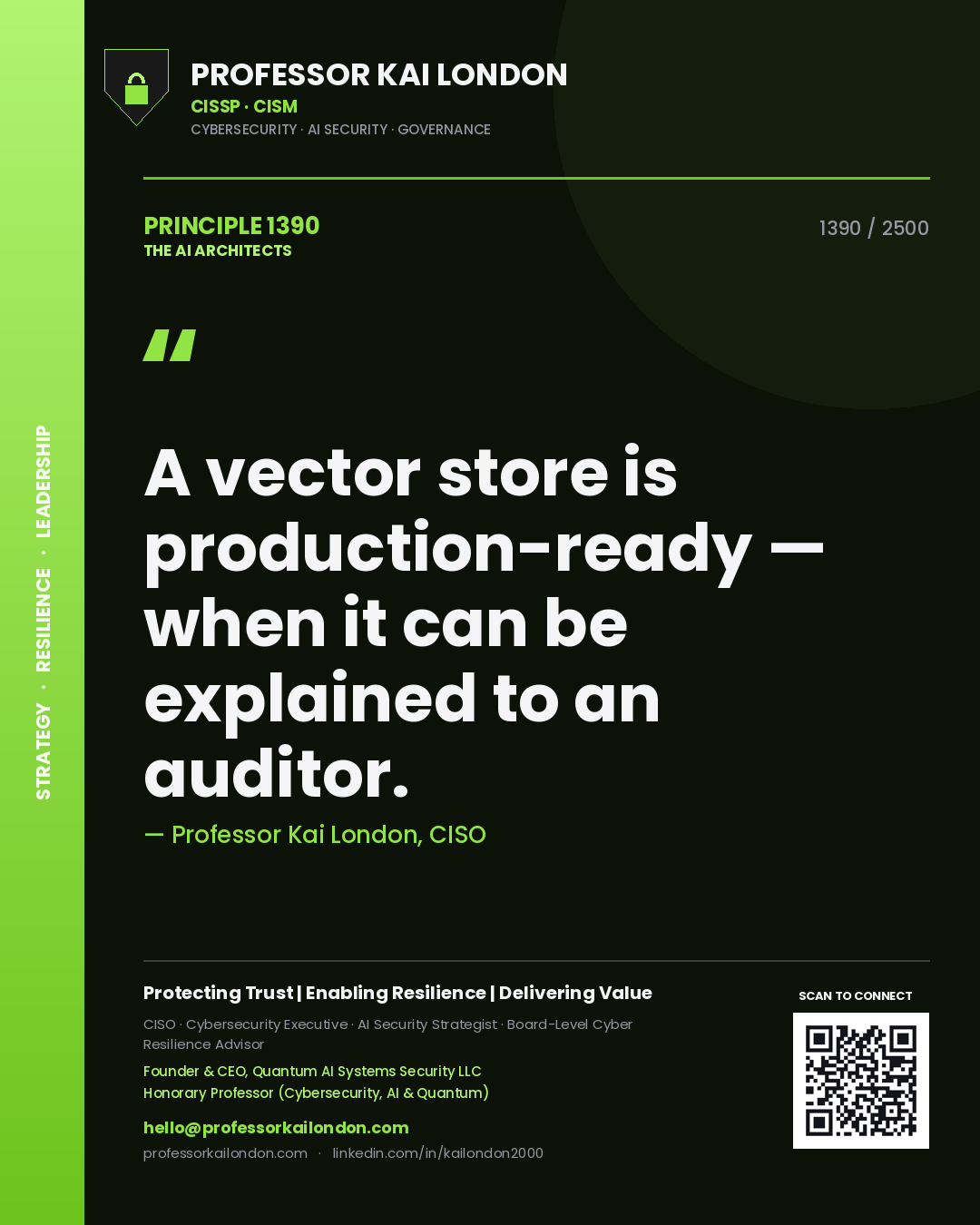 Professor Kai London principle 1390: A vector store is production-ready — when it can be explained to an auditor.