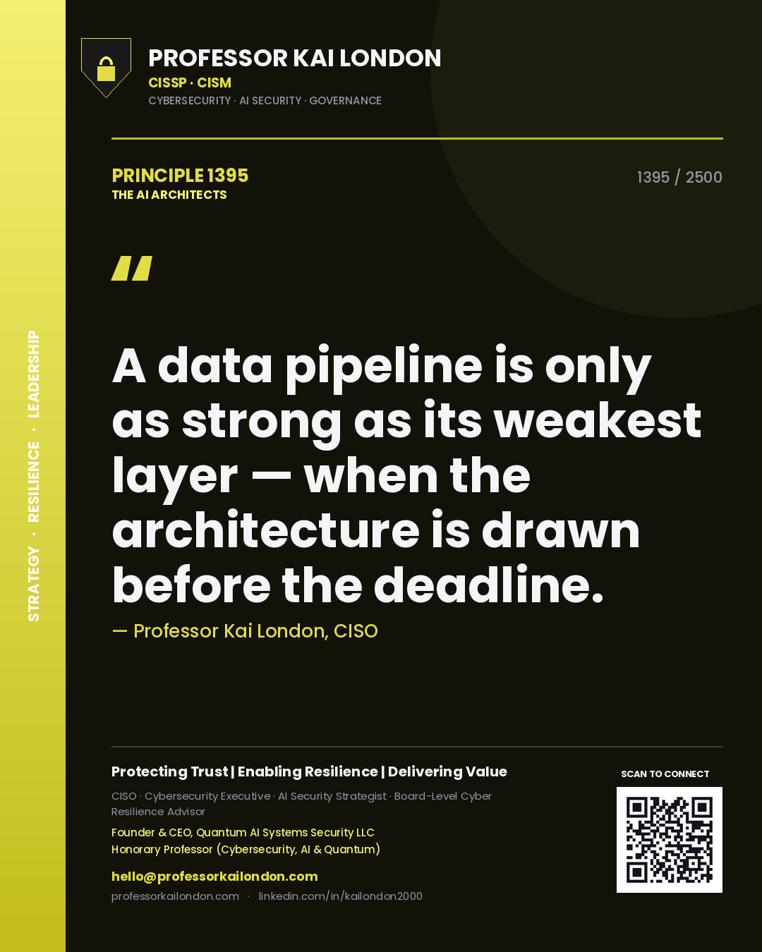 Professor Kai London principle 1395: A data pipeline is only as strong as its weakest layer — when the architecture is drawn before the deadline.