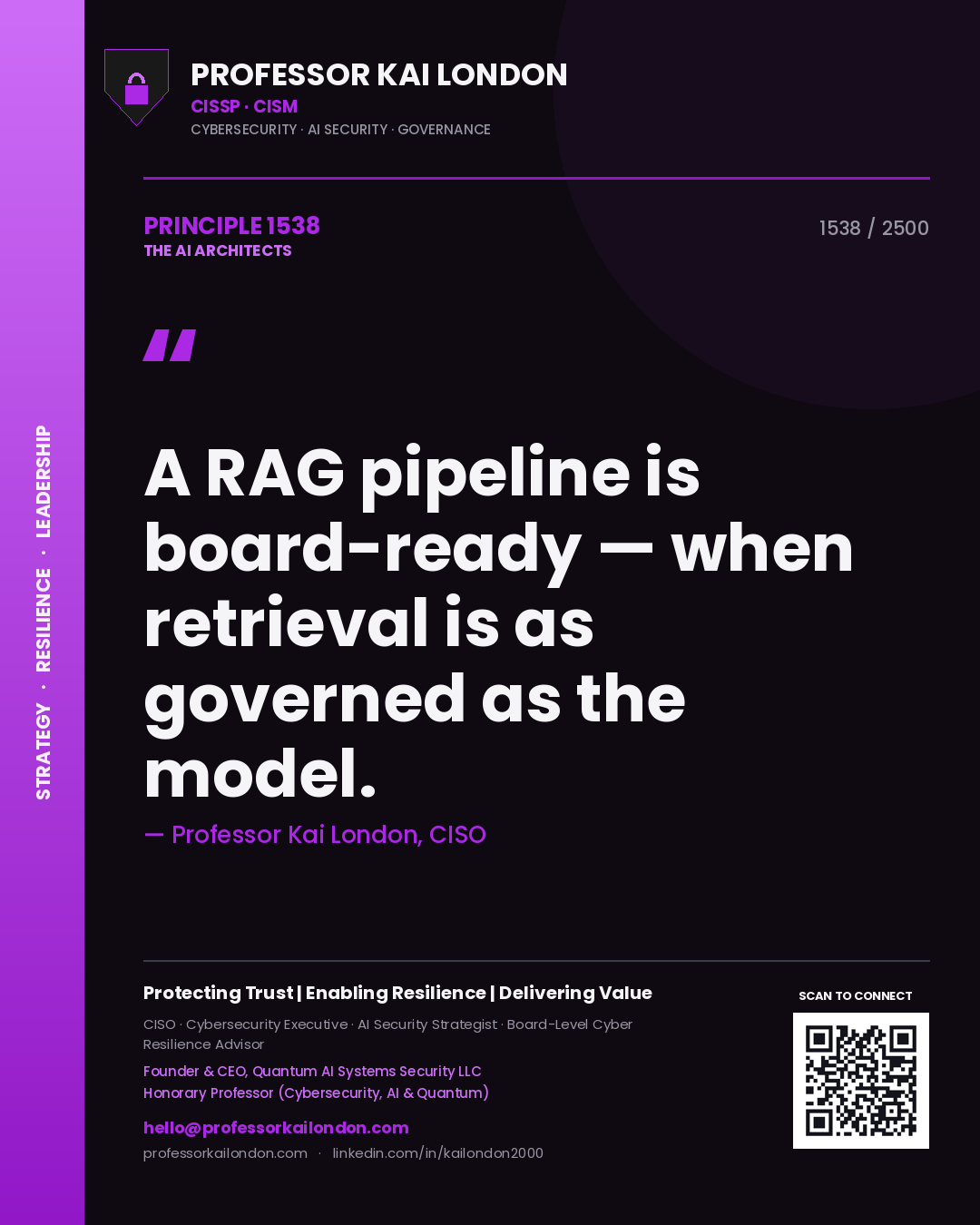 Professor Kai London principle 1538: A RAG pipeline is board-ready — when retrieval is as governed as the model.