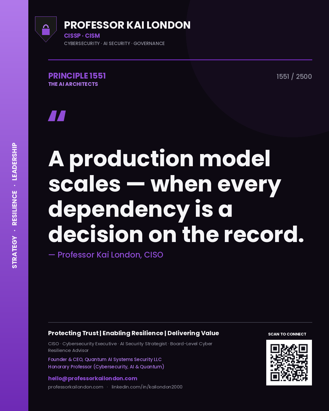 Professor Kai London principle 1551: A production model scales — when every dependency is a decision on the record.