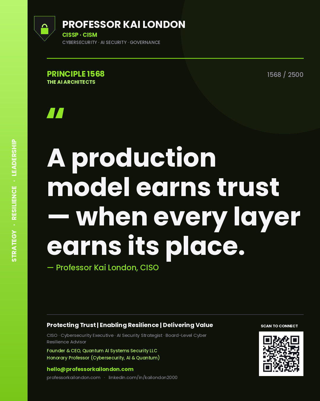 Professor Kai London principle 1568: A production model earns trust — when every layer earns its place.