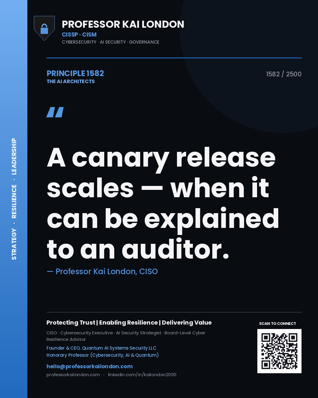 Professor Kai London principle 1582: A canary release scales — when it can be explained to an auditor.