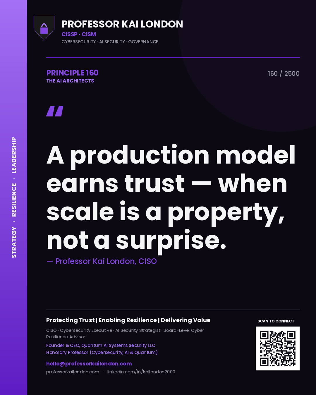 Professor Kai London principle 160: A production model earns trust — when scale is a property, not a surprise.