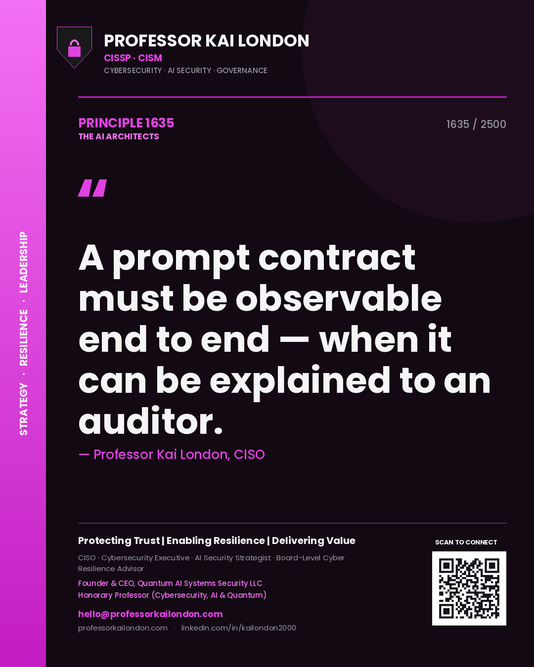 Professor Kai London principle 1635: A prompt contract must be observable end to end — when it can be explained to an auditor.
