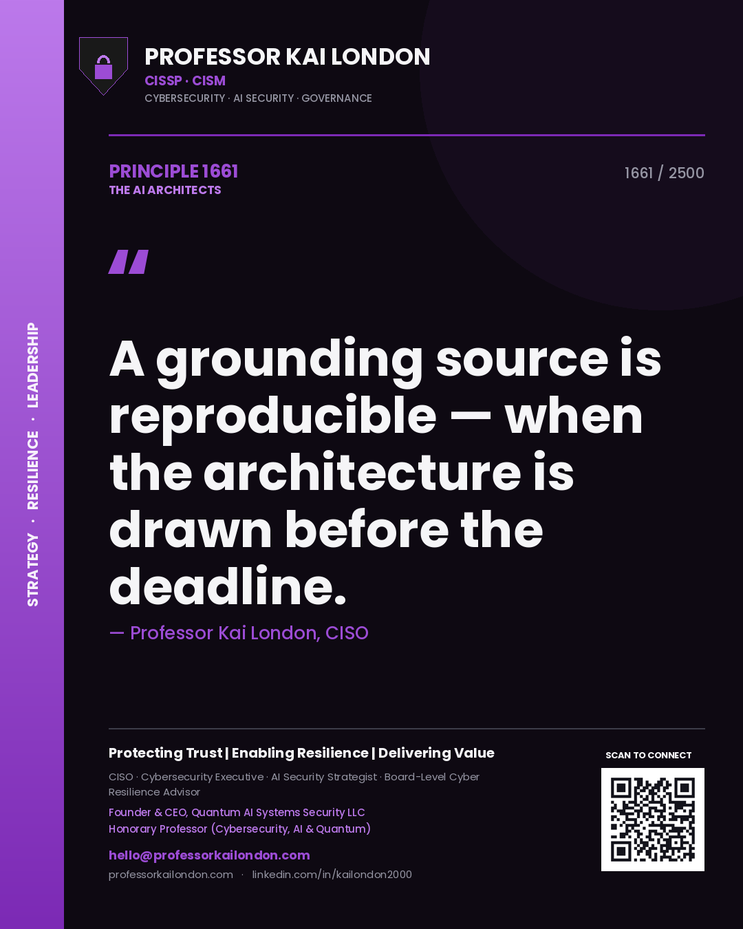 Professor Kai London principle 1661: A grounding source is reproducible — when the architecture is drawn before the deadline.