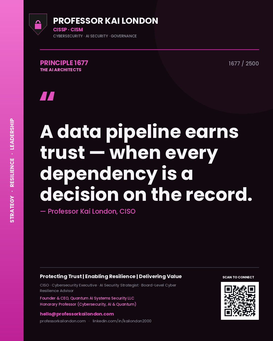 Professor Kai London principle 1677: A data pipeline earns trust — when every dependency is a decision on the record.