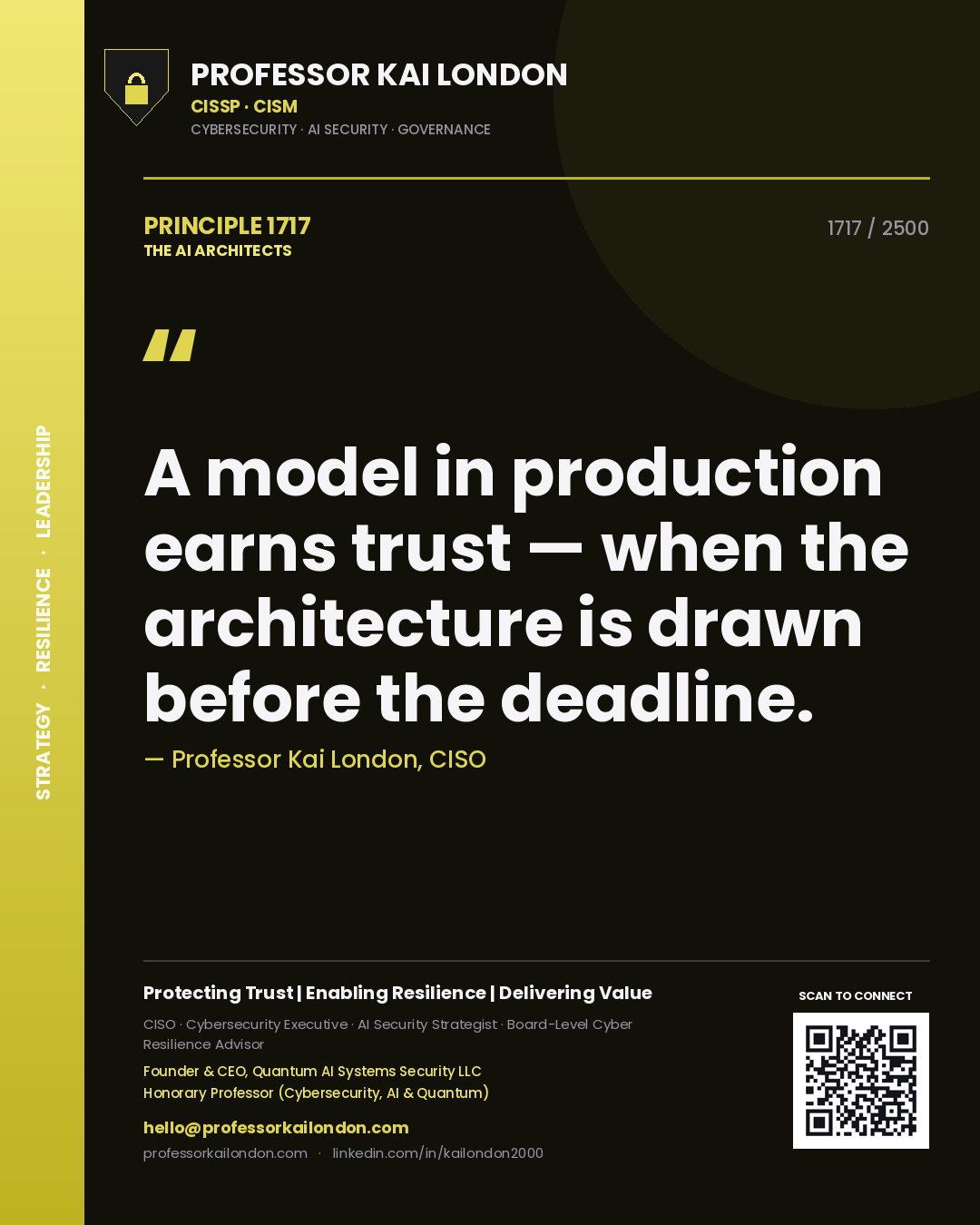 Professor Kai London principle 1717: A model in production earns trust — when the architecture is drawn before the deadline.