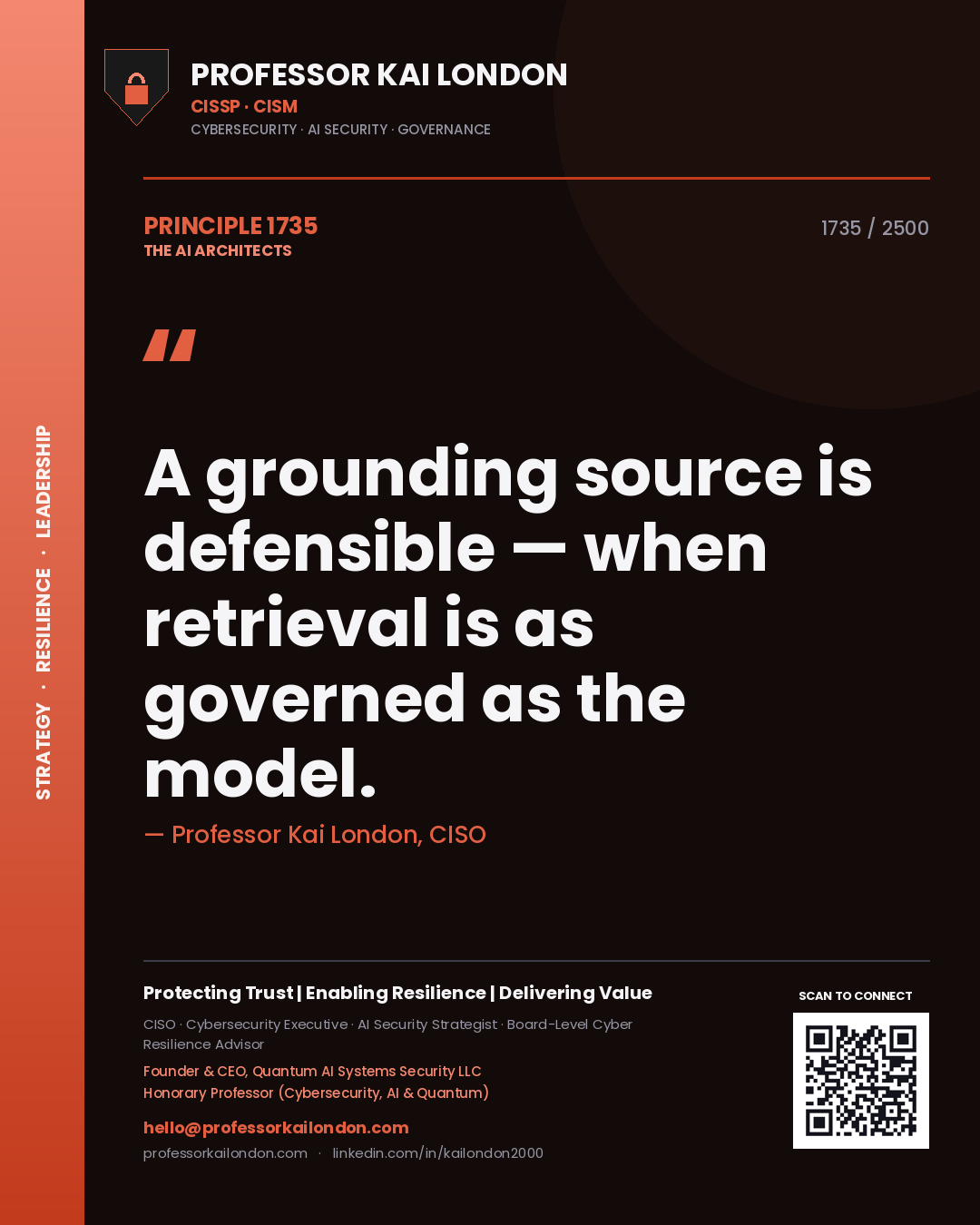 Professor Kai London principle 1735: A grounding source is defensible — when retrieval is as governed as the model.