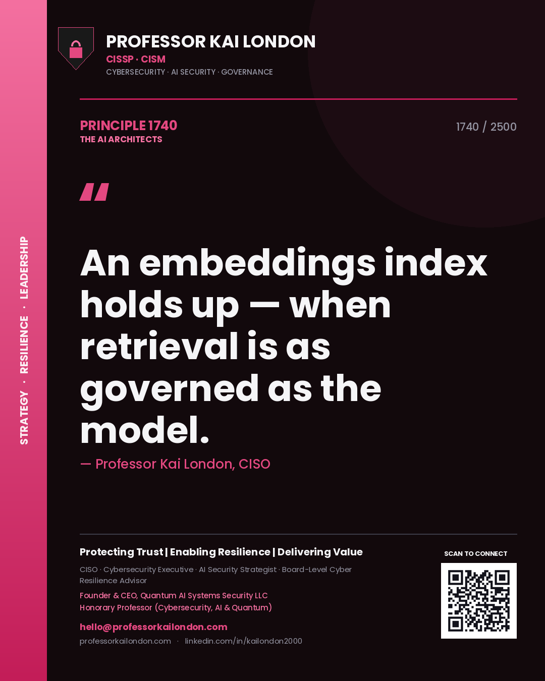Professor Kai London principle 1740: An embeddings index holds up — when retrieval is as governed as the model.