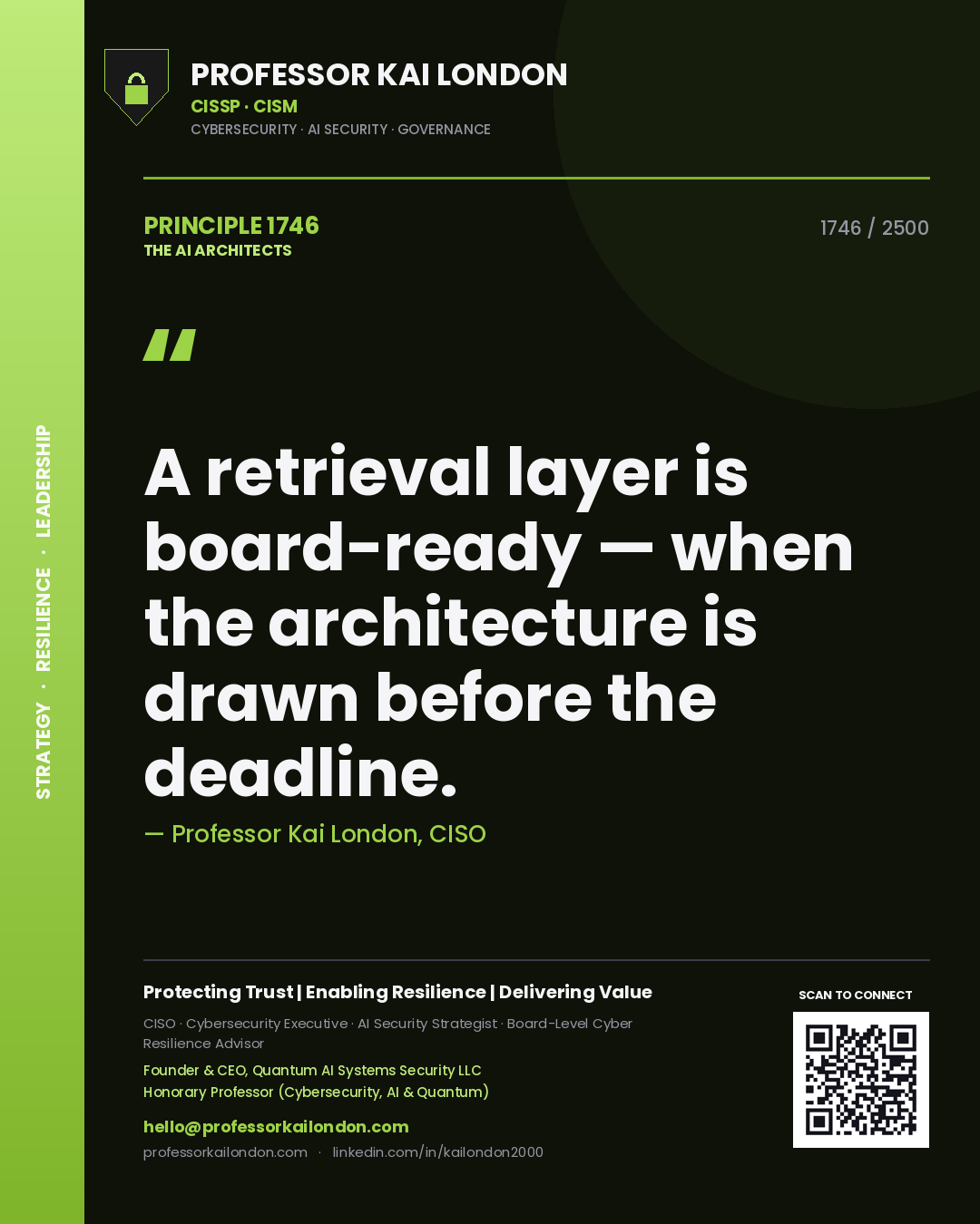 Professor Kai London principle 1746: A retrieval layer is board-ready — when the architecture is drawn before the deadline.