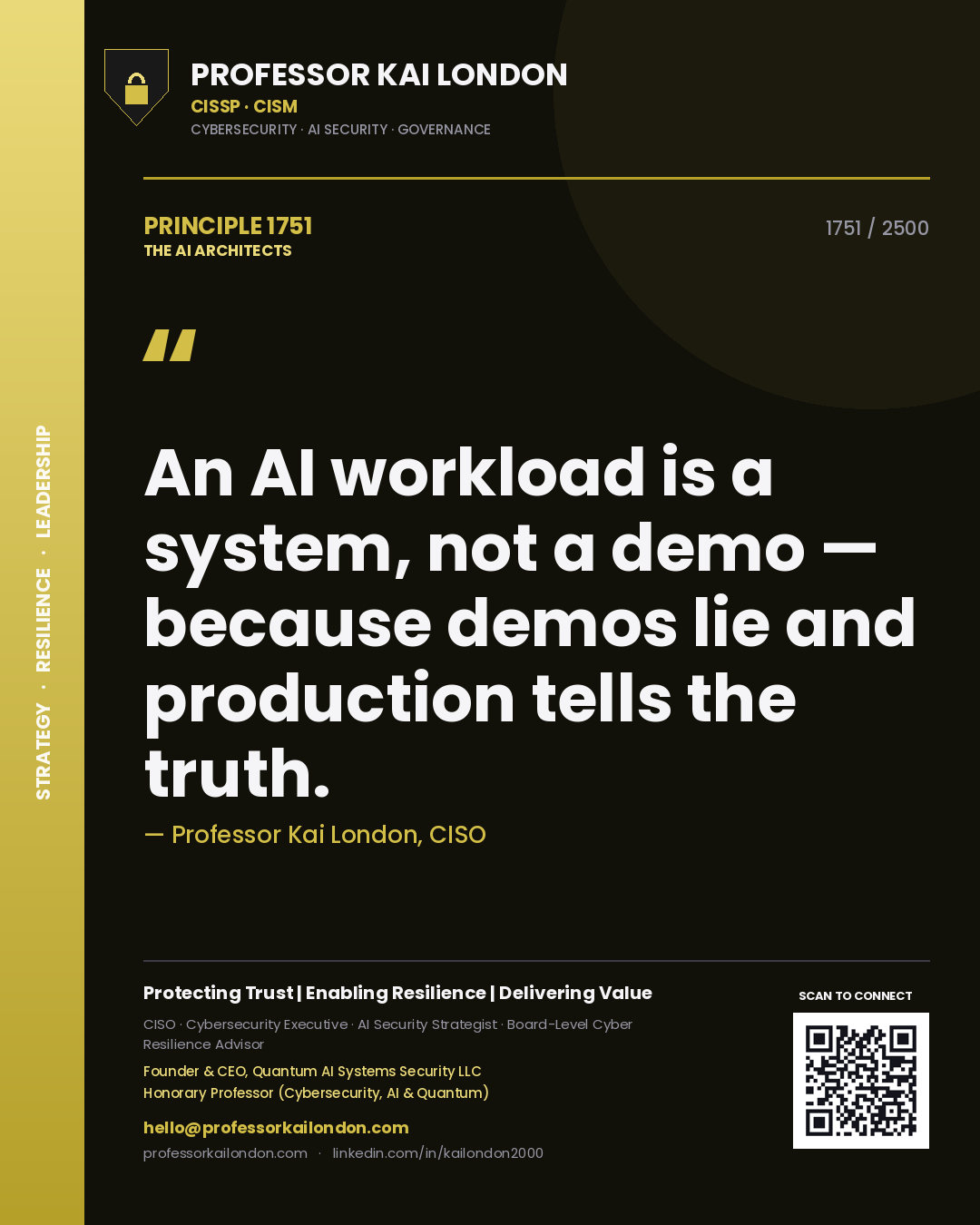 Professor Kai London principle 1751: An AI workload is a system, not a demo — because demos lie and production tells the truth.