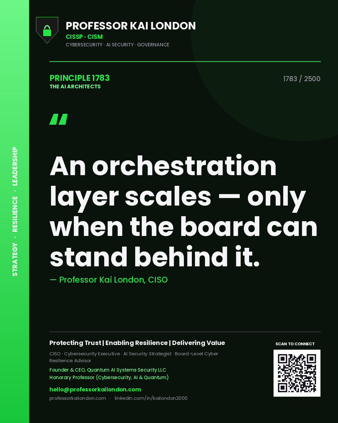 Professor Kai London principle 1783: An orchestration layer scales — only when the board can stand behind it.