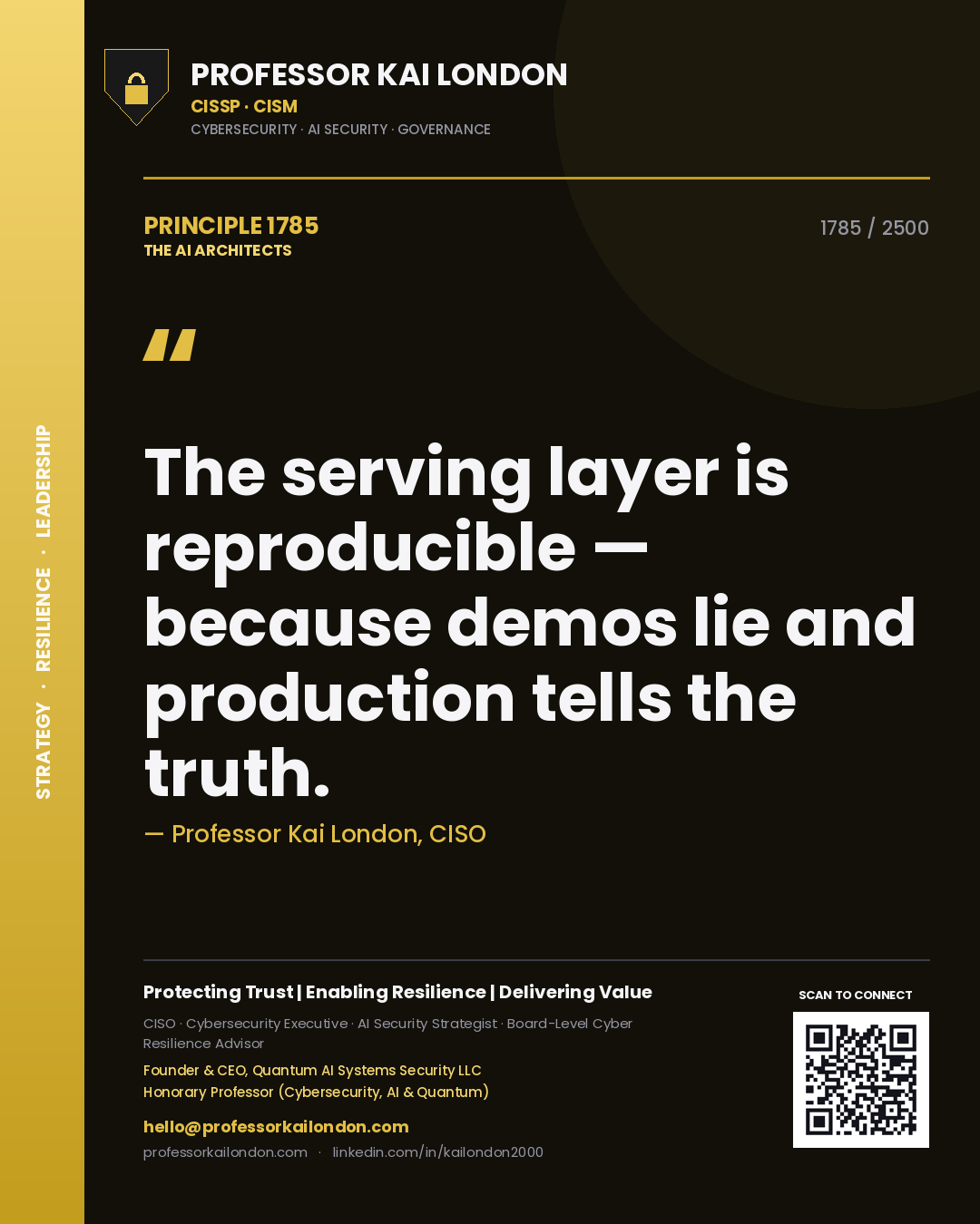 Professor Kai London principle 1785: The serving layer is reproducible — because demos lie and production tells the truth.