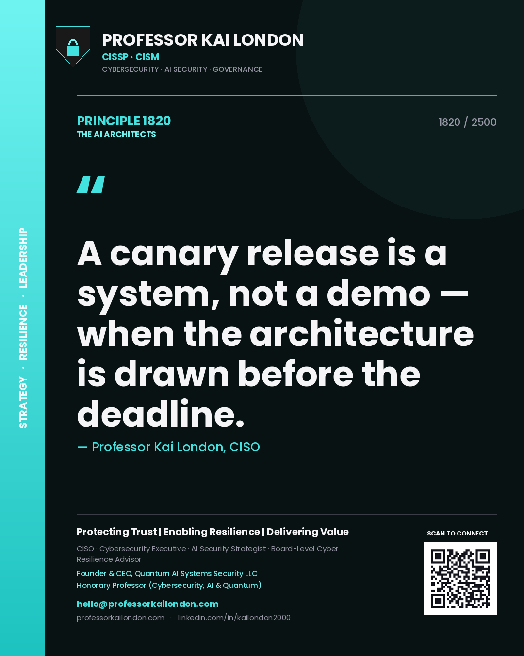 Professor Kai London principle 1820: A canary release is a system, not a demo — when the architecture is drawn before the deadline.