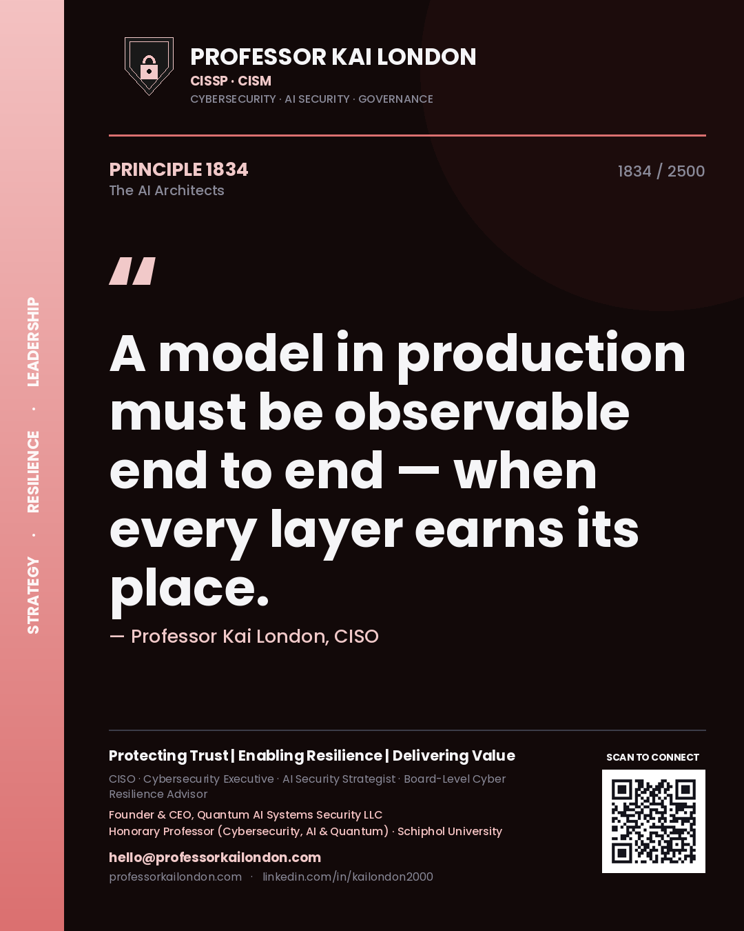 Professor Kai London principle 1834: A model in production must be observable end to end — when every layer earns its place.
