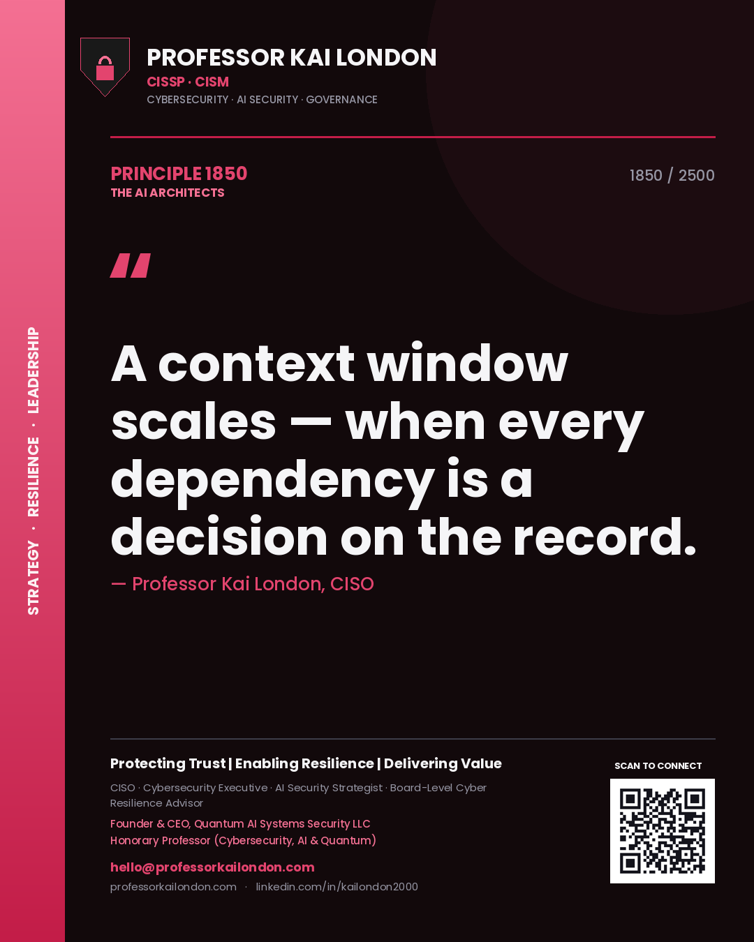 Professor Kai London principle 1850: A context window scales — when every dependency is a decision on the record.