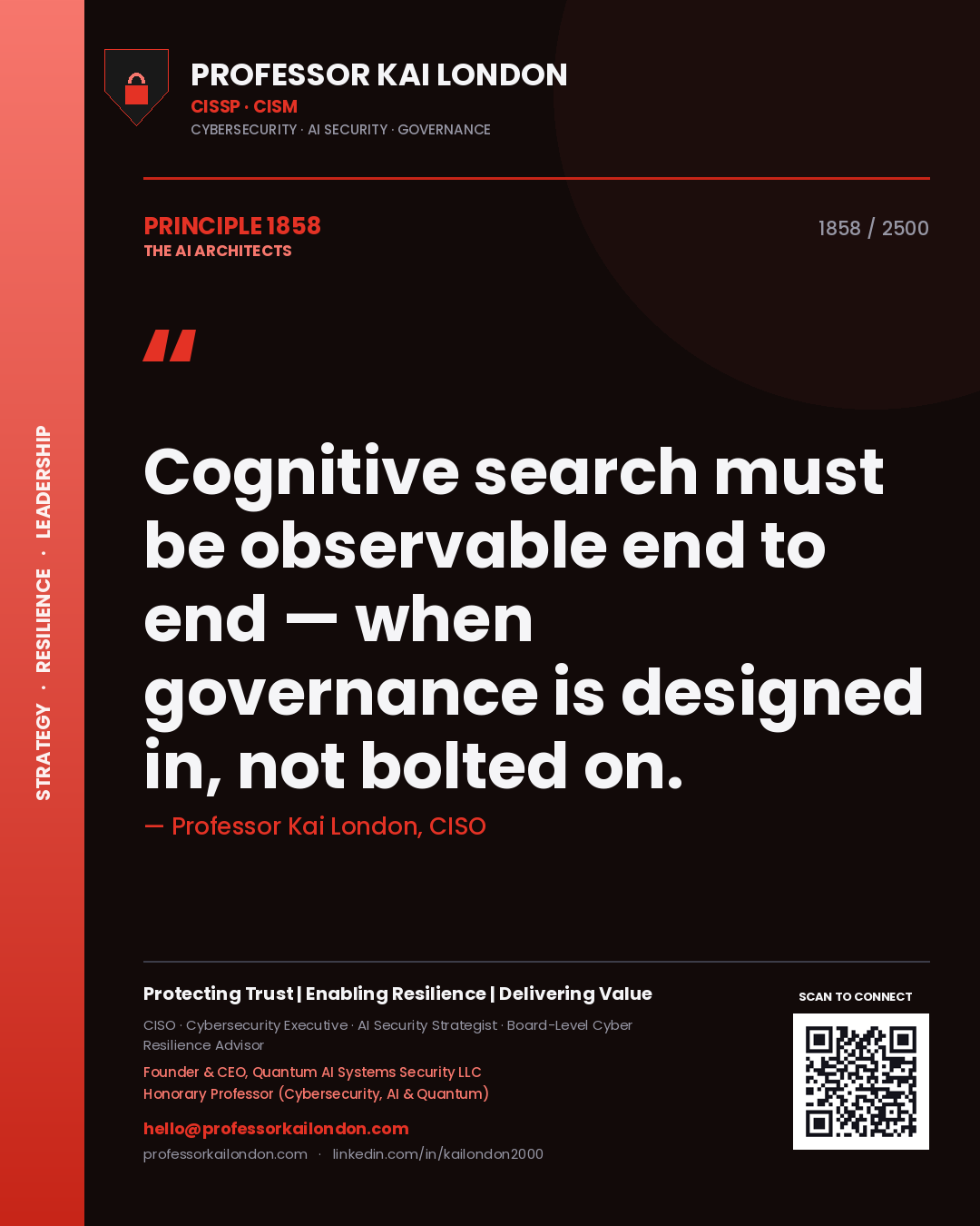 Professor Kai London principle 1858: Cognitive search must be observable end to end — when governance is designed in, not bolted on.