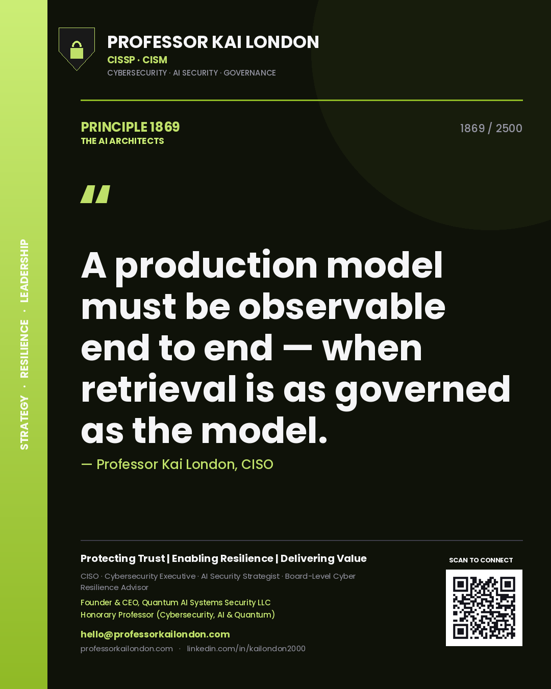 Professor Kai London principle 1869: A production model must be observable end to end — when retrieval is as governed as the model.
