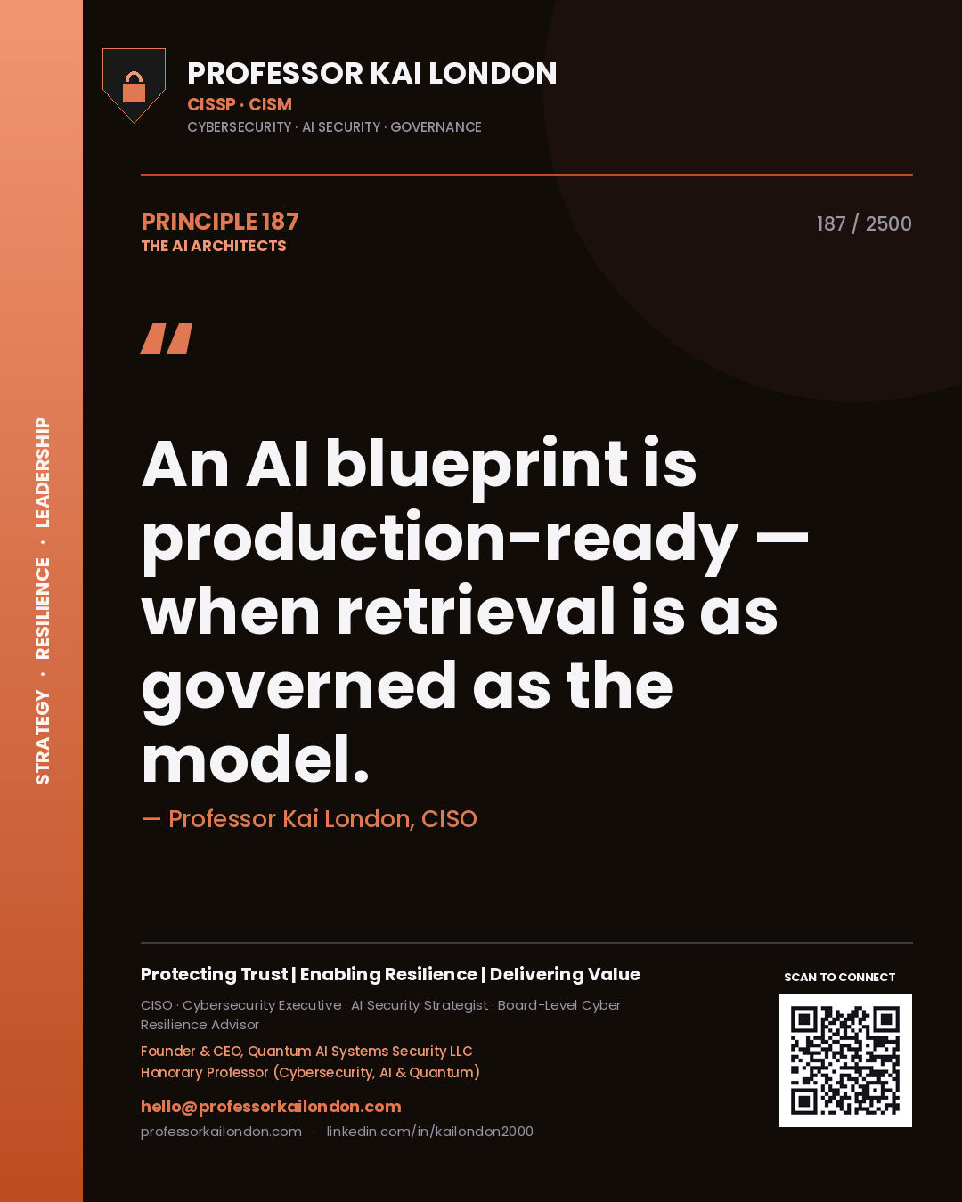 Professor Kai London principle 187: An AI blueprint is production-ready — when retrieval is as governed as the model.