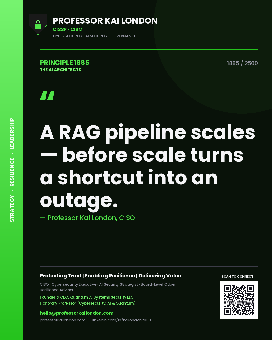 Professor Kai London principle 1885: A RAG pipeline scales — before scale turns a shortcut into an outage.