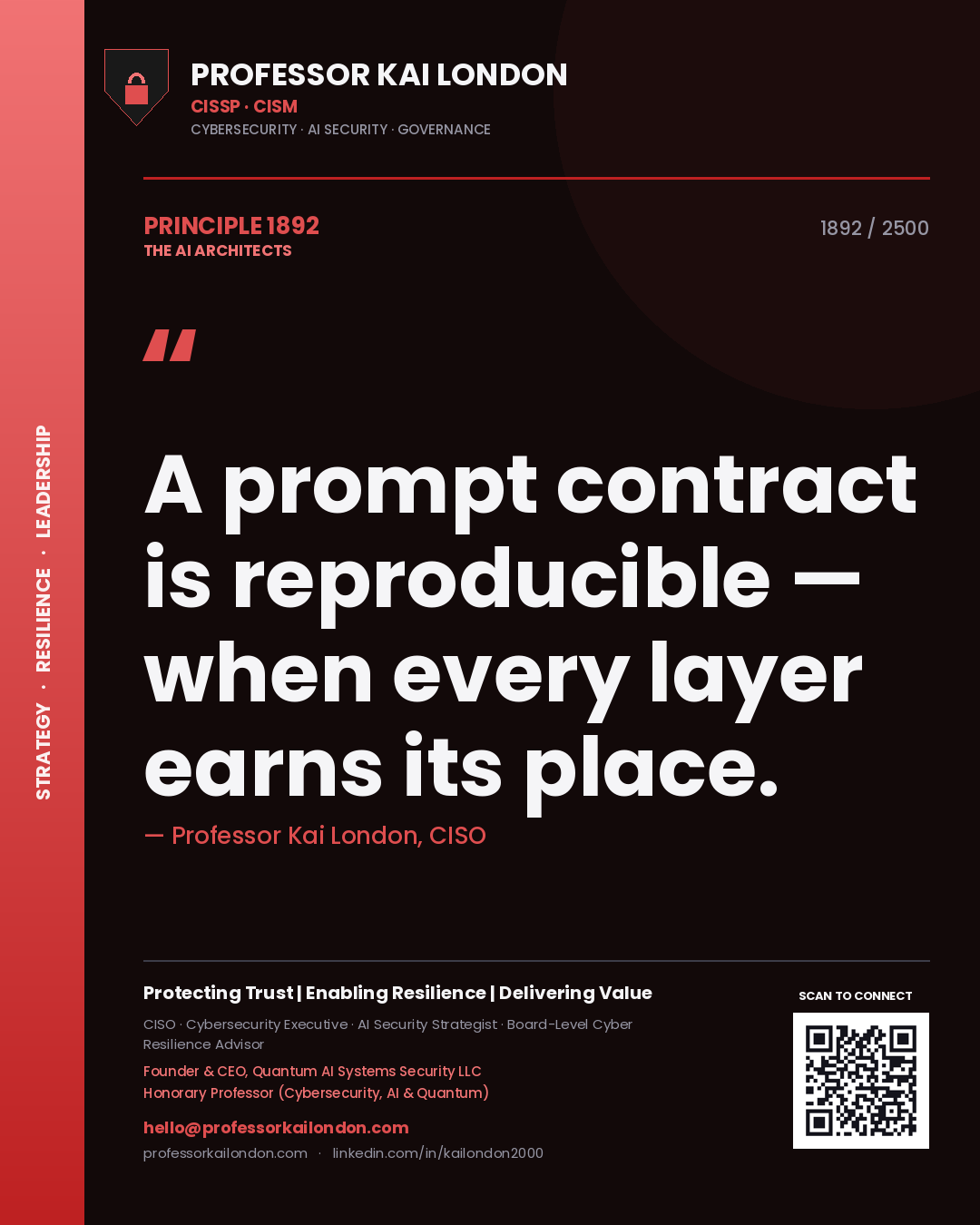 Professor Kai London principle 1892: A prompt contract is reproducible — when every layer earns its place.