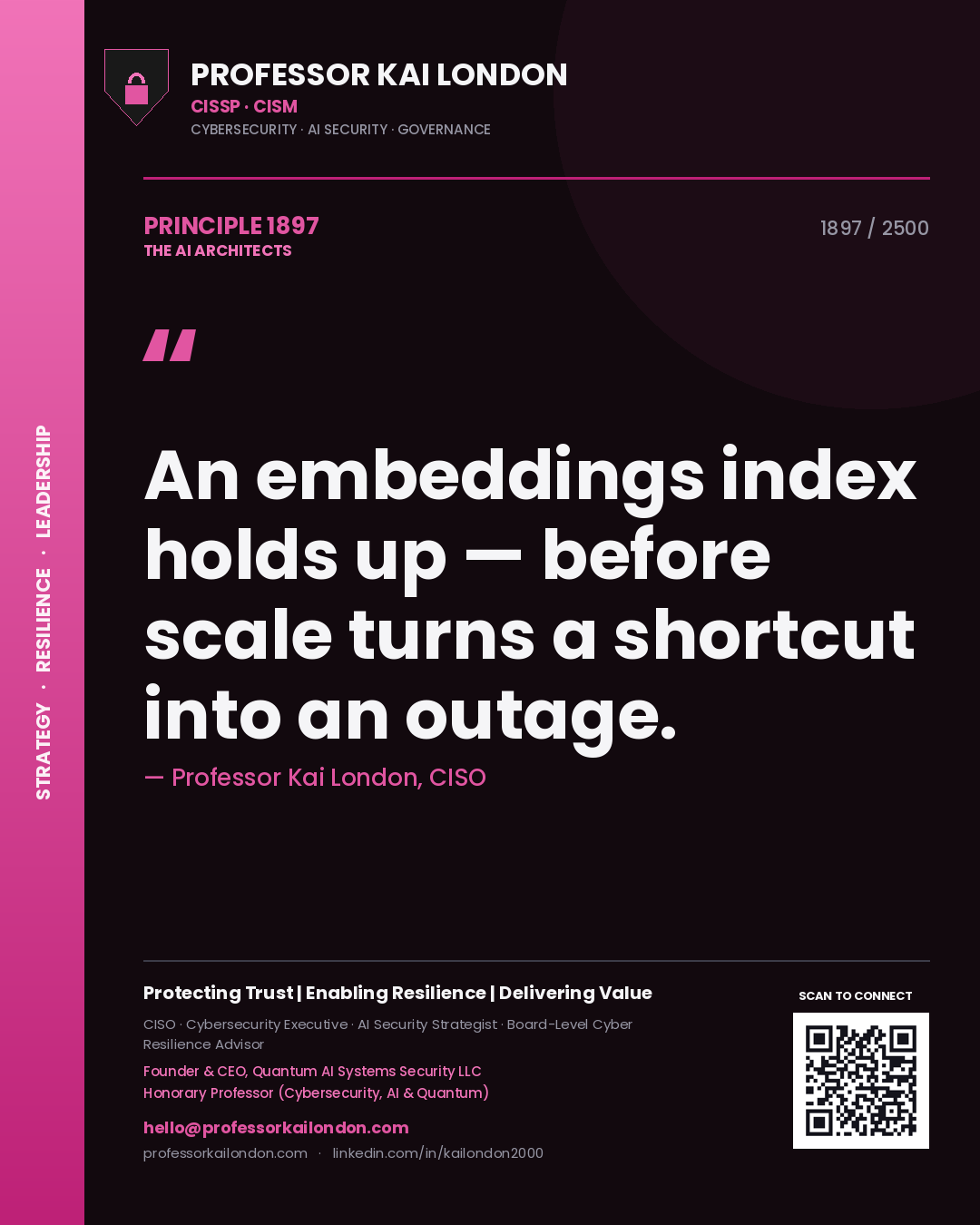 Professor Kai London principle 1897: An embeddings index holds up — before scale turns a shortcut into an outage.