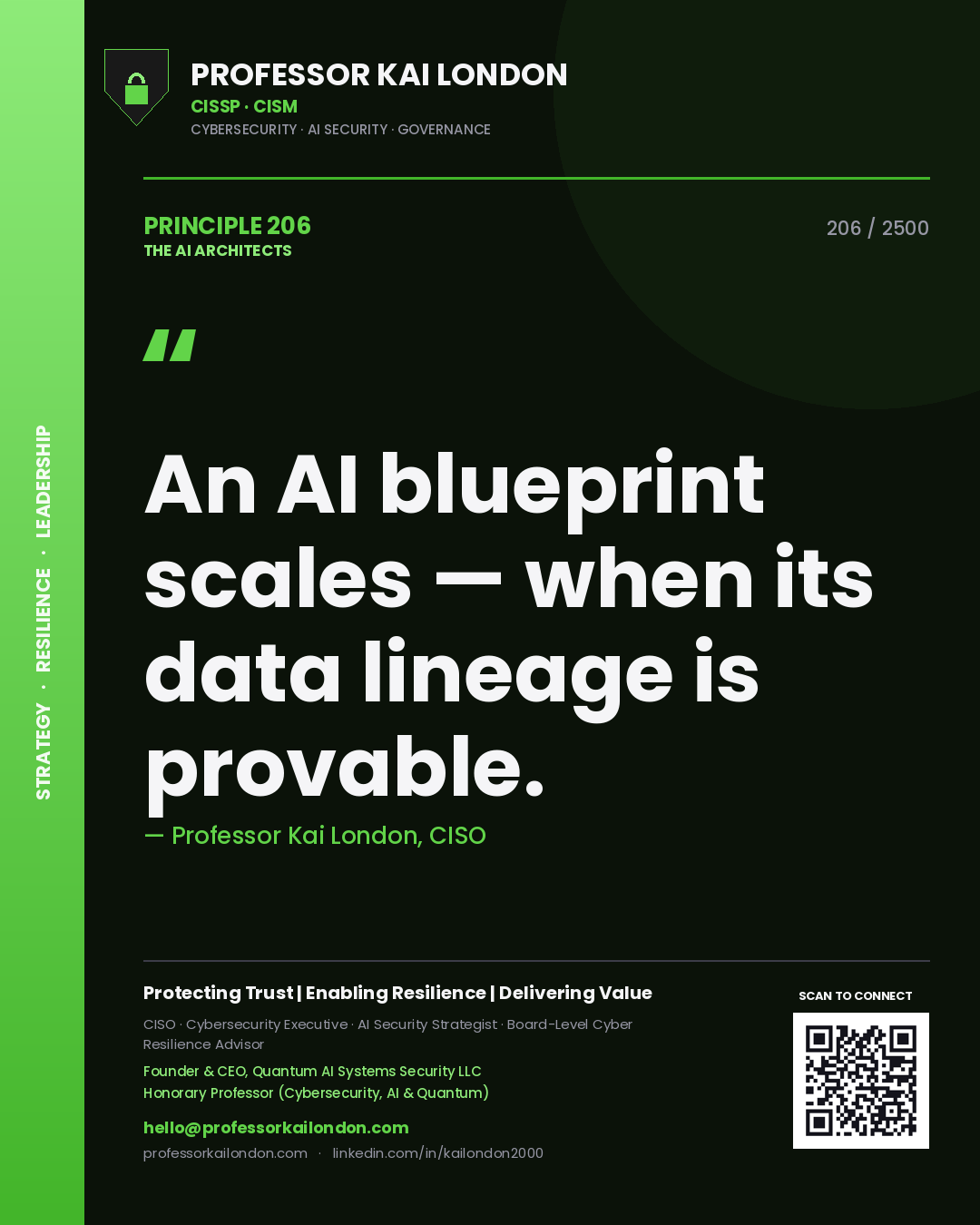 Professor Kai London principle 206: An AI blueprint scales — when its data lineage is provable.