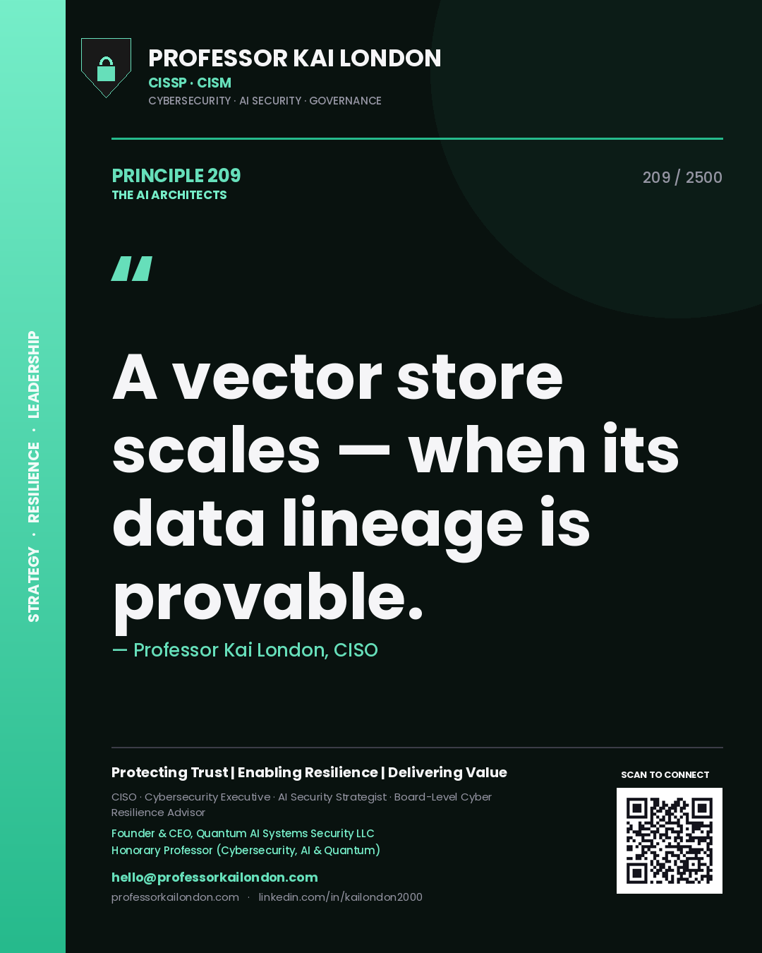 Professor Kai London principle 209: A vector store scales — when its data lineage is provable.