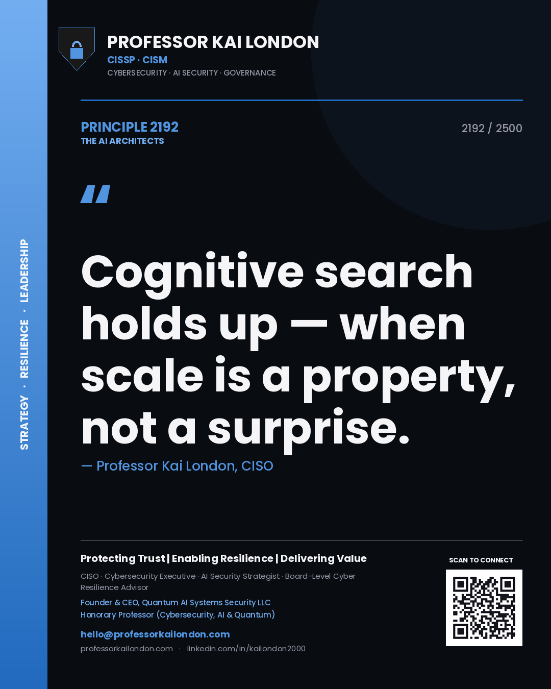 Professor Kai London principle 2192: Cognitive search holds up — when scale is a property, not a surprise.