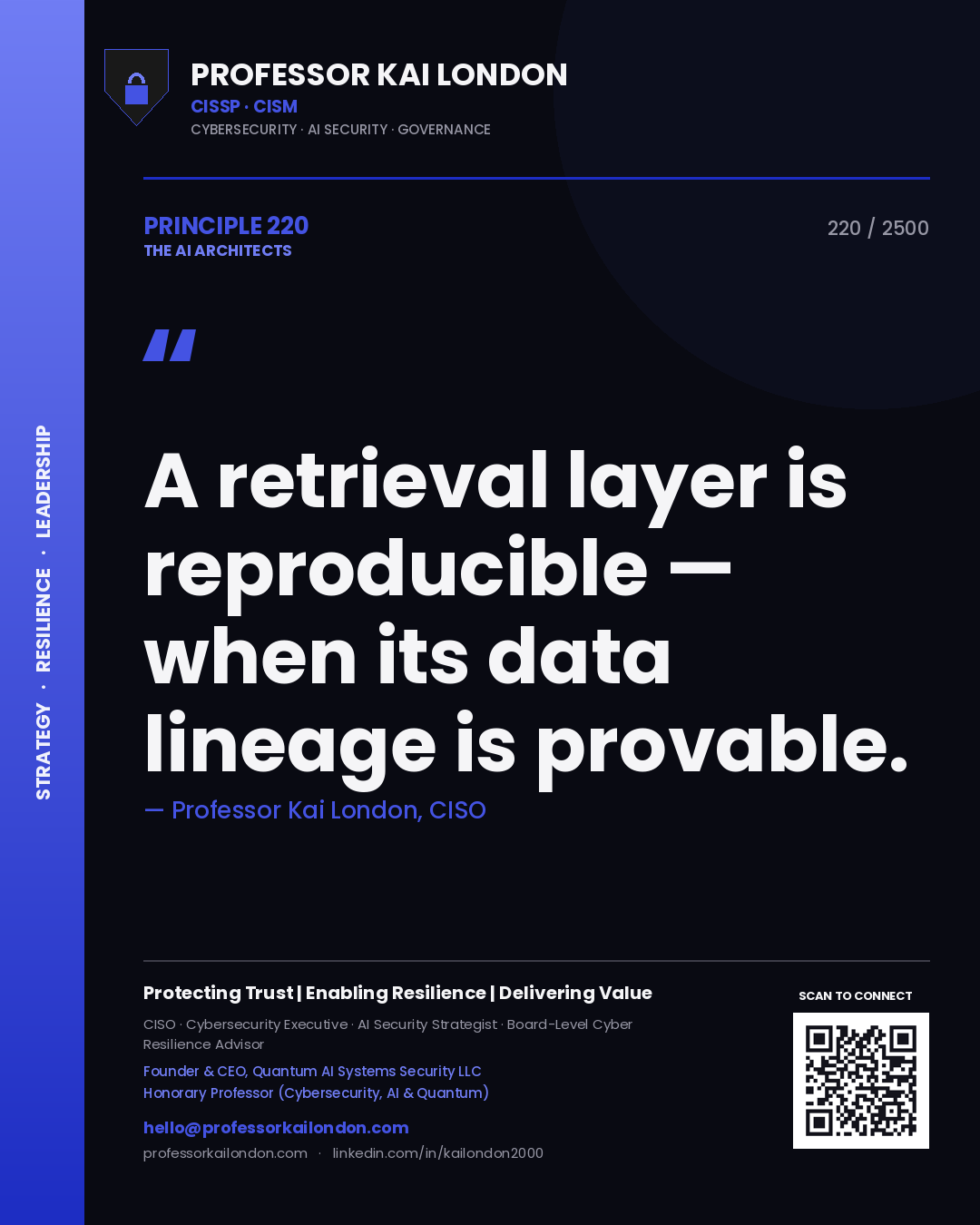 Professor Kai London principle 220: A retrieval layer is reproducible — when its data lineage is provable.