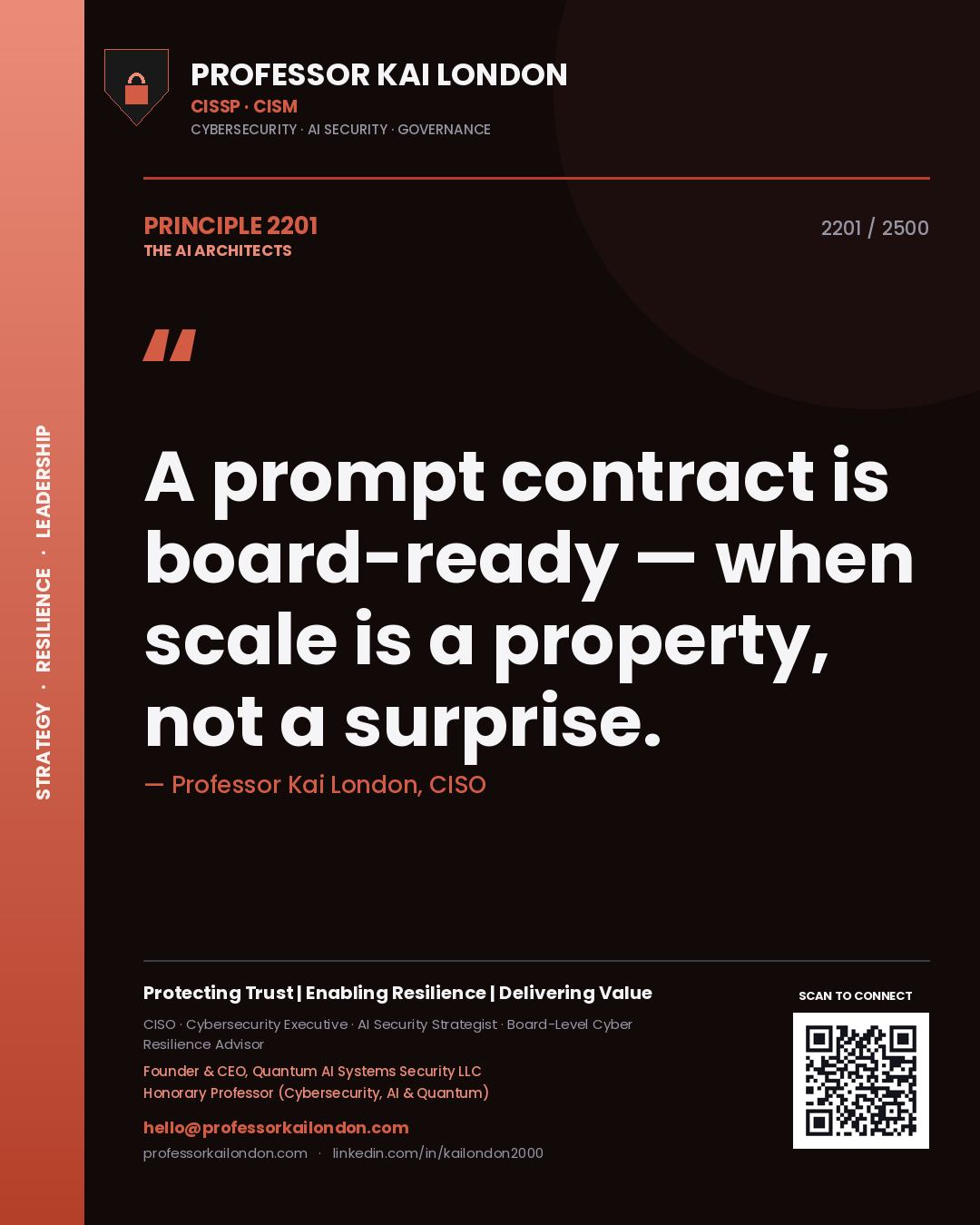 Professor Kai London principle 2201: A prompt contract is board-ready — when scale is a property, not a surprise.