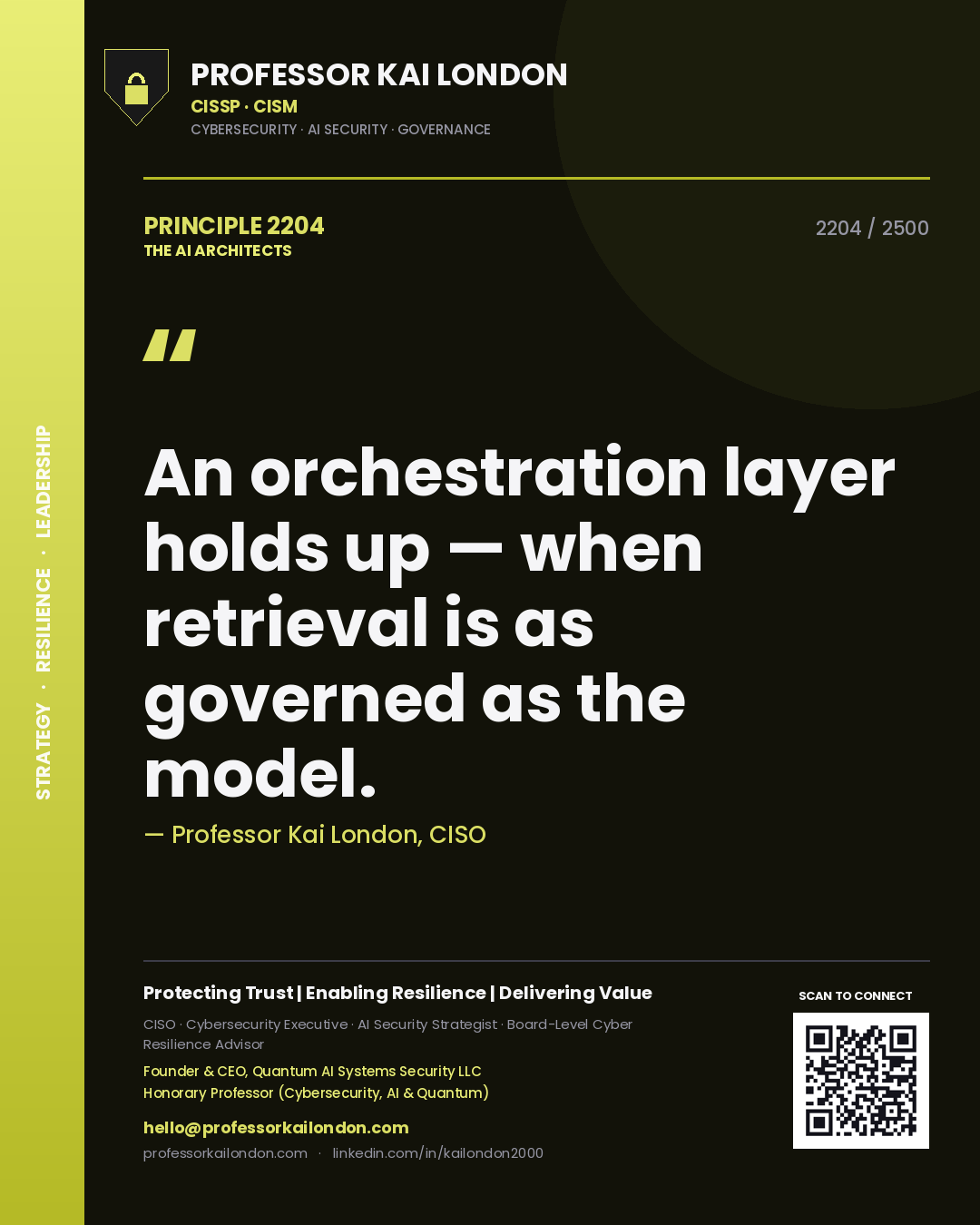 Professor Kai London principle 2204: An orchestration layer holds up — when retrieval is as governed as the model.