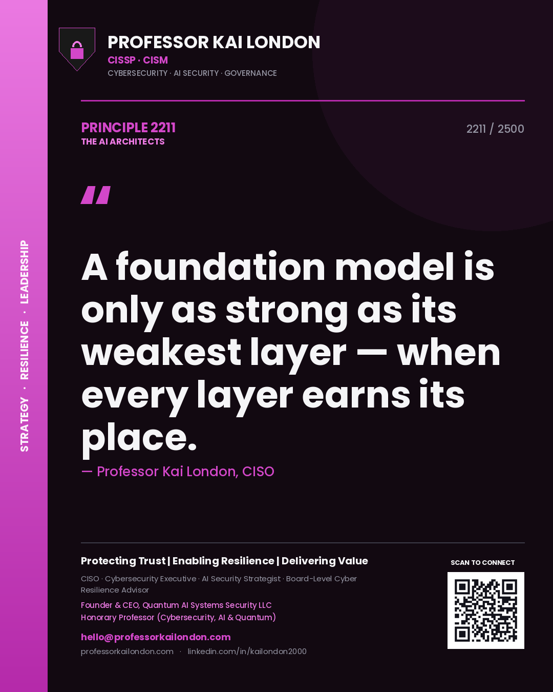 Professor Kai London principle 2211: A foundation model is only as strong as its weakest layer — when every layer earns its place.