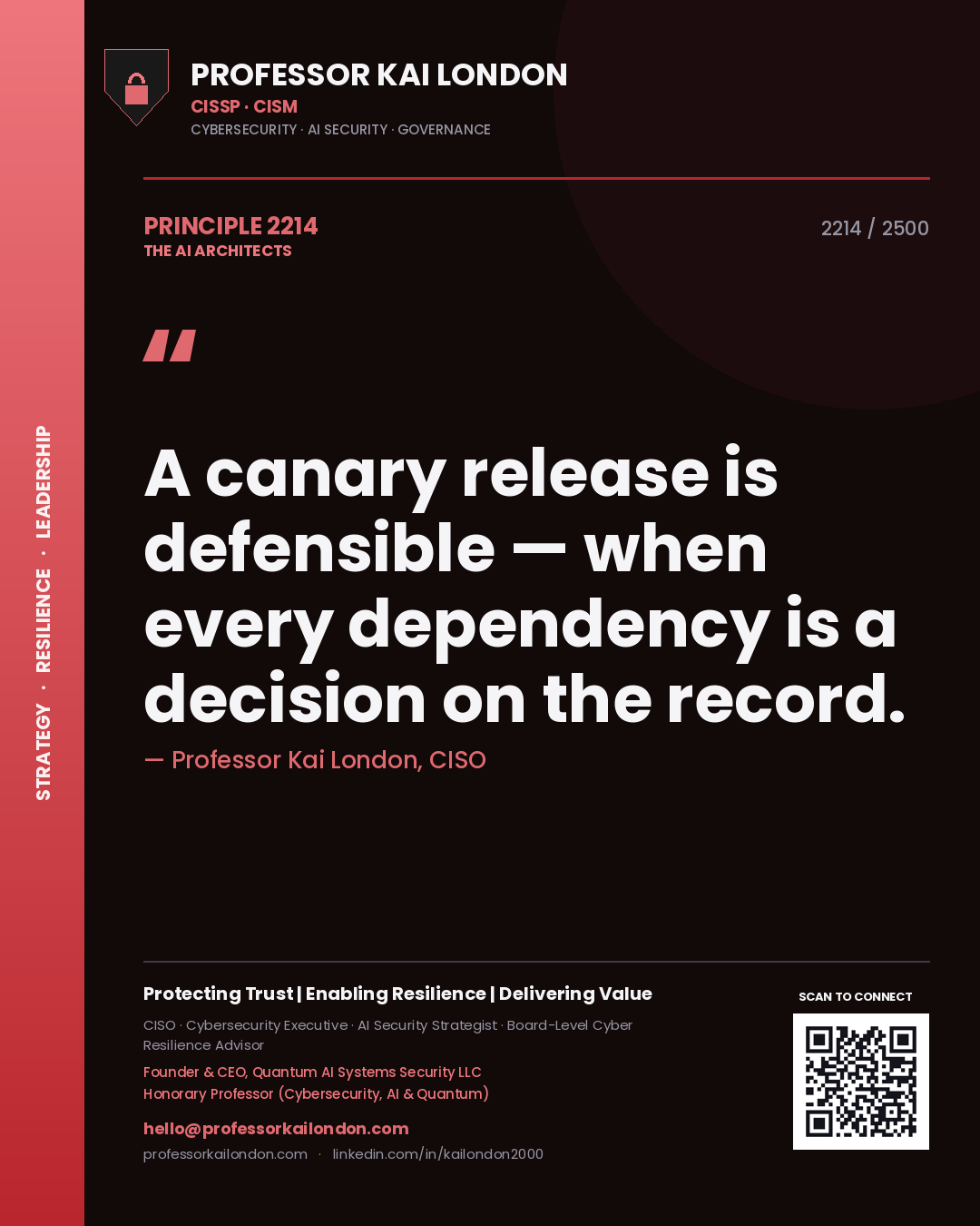 Professor Kai London principle 2214: A canary release is defensible — when every dependency is a decision on the record.