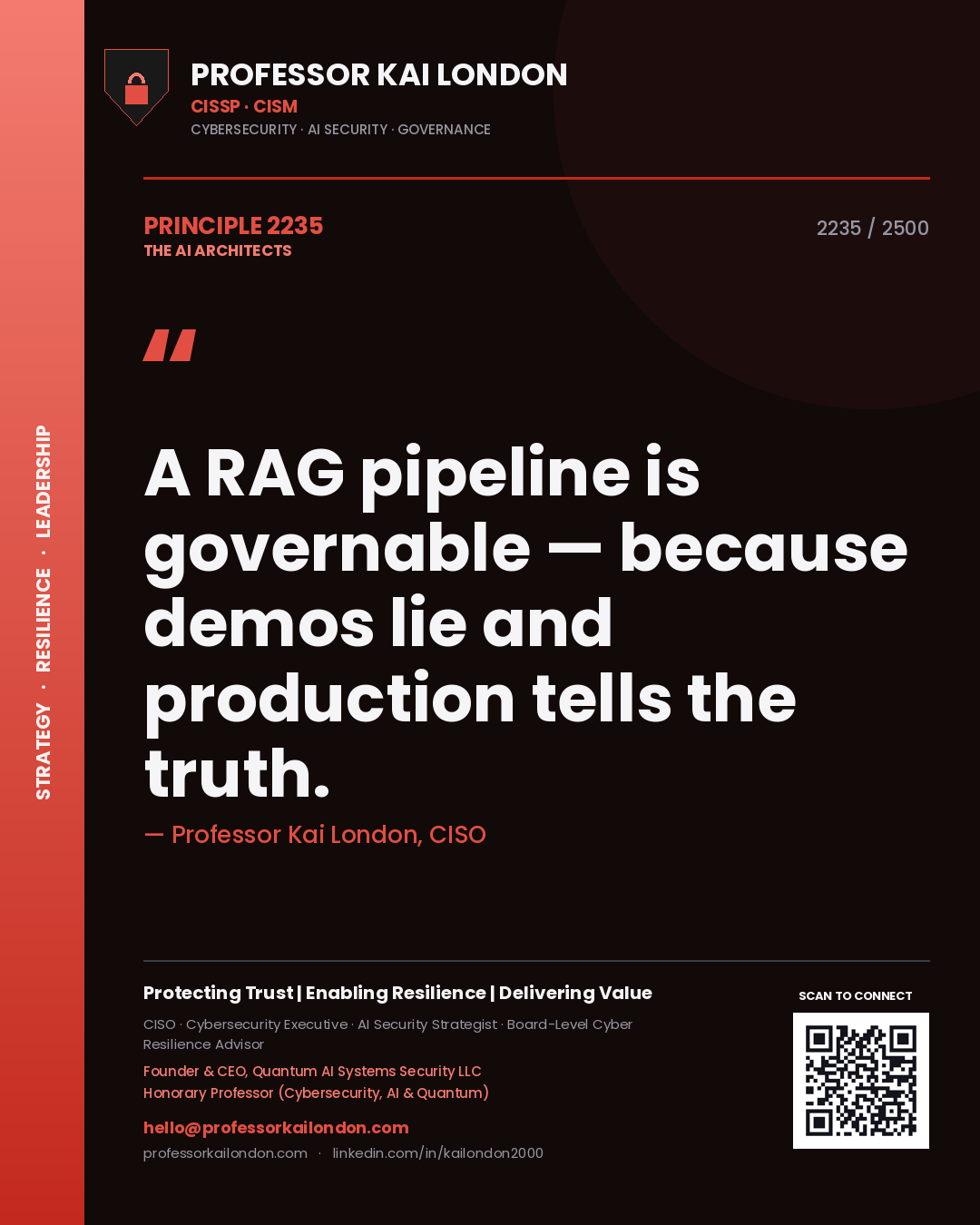 Professor Kai London principle 2235: A RAG pipeline is governable — because demos lie and production tells the truth.