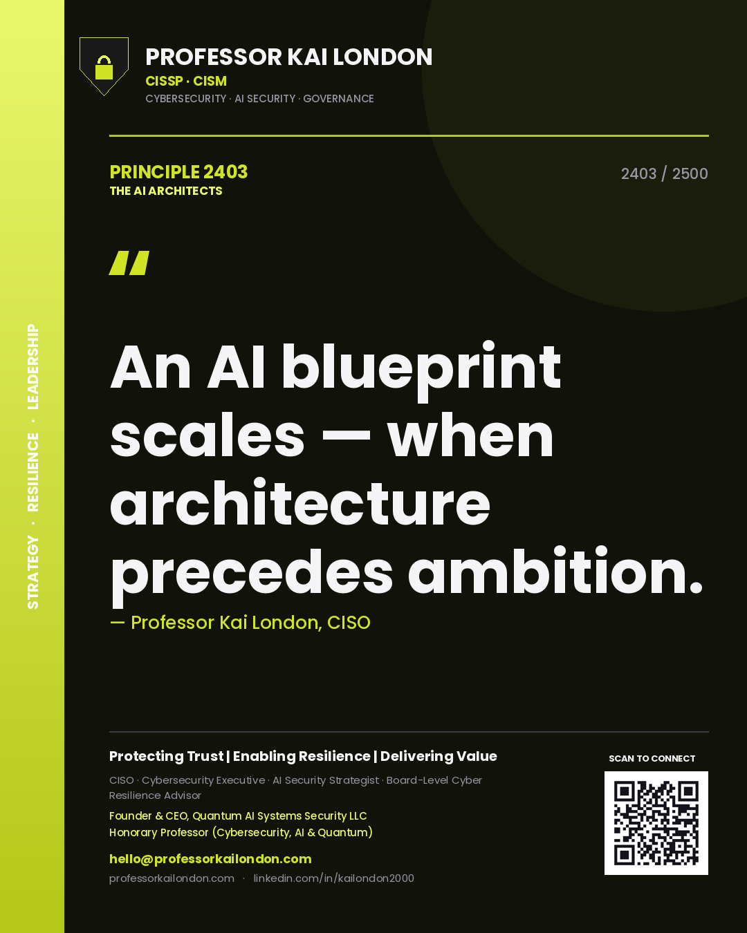 Professor Kai London principle 2403: An AI blueprint scales — when architecture precedes ambition.