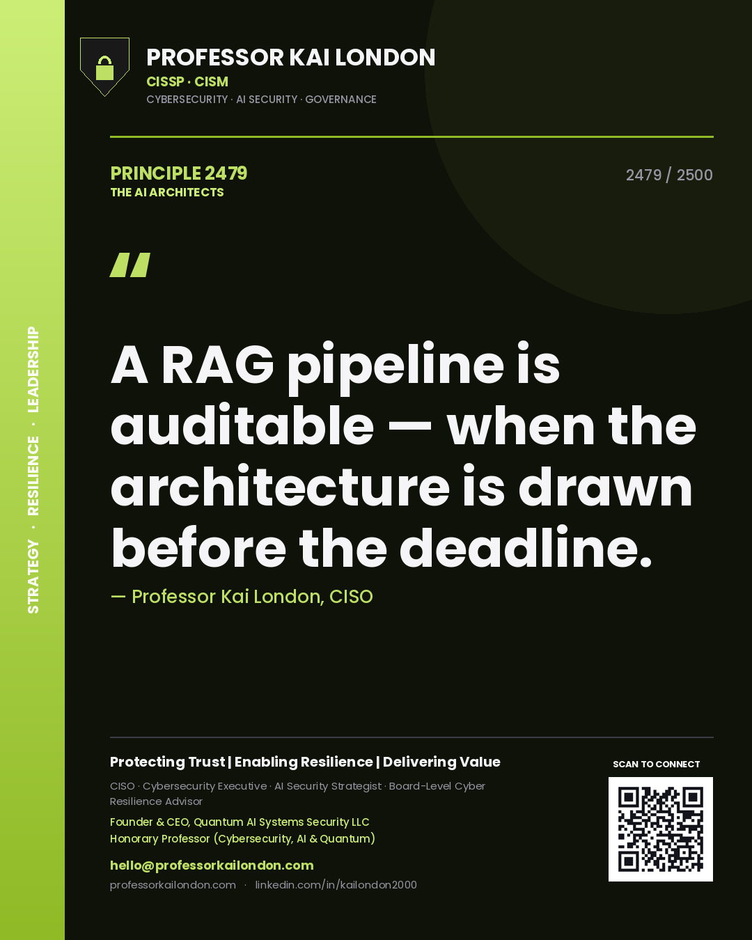 Professor Kai London principle 2479: A RAG pipeline is auditable — when the architecture is drawn before the deadline.