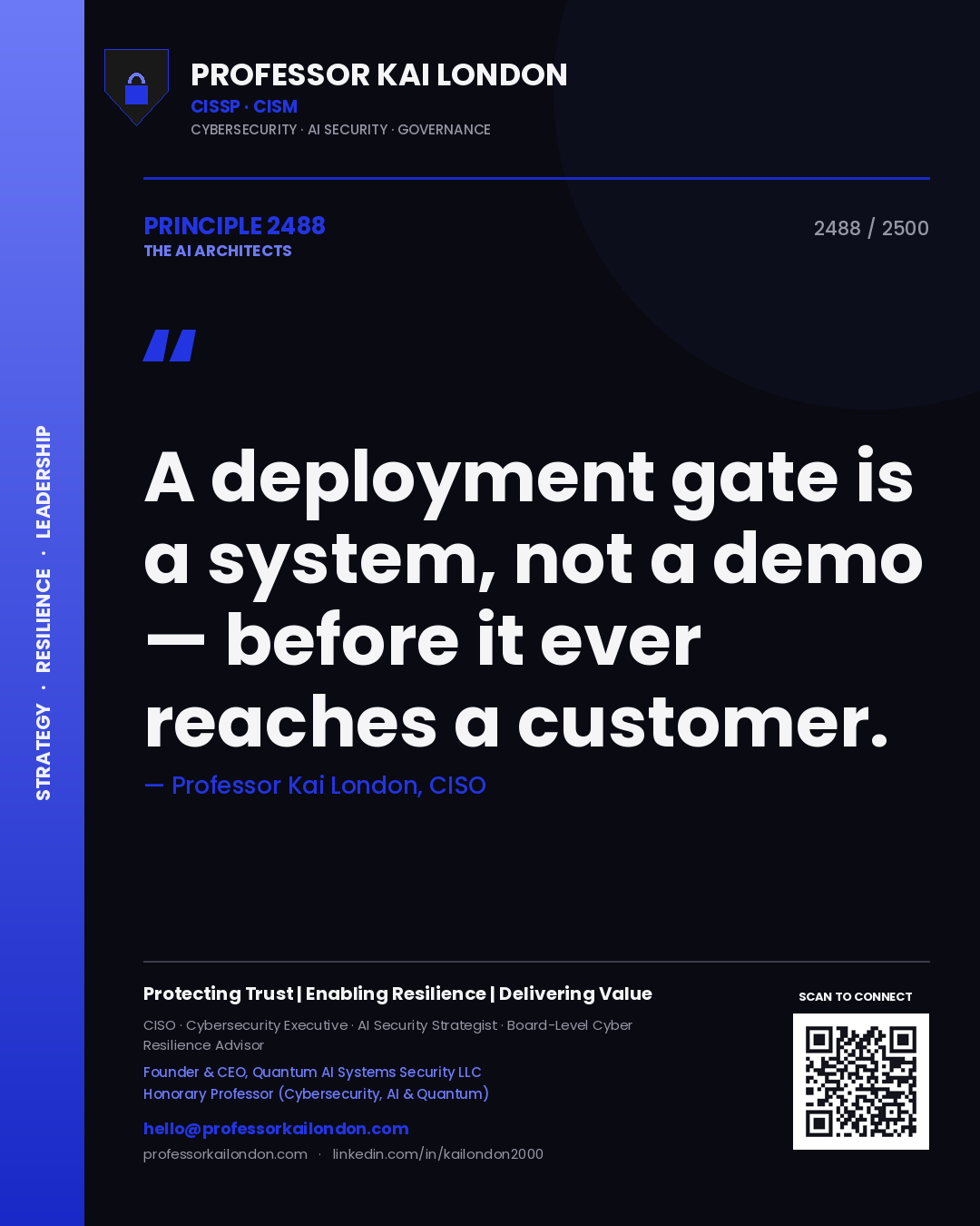 Professor Kai London principle 2488: A deployment gate is a system, not a demo — before it ever reaches a customer.