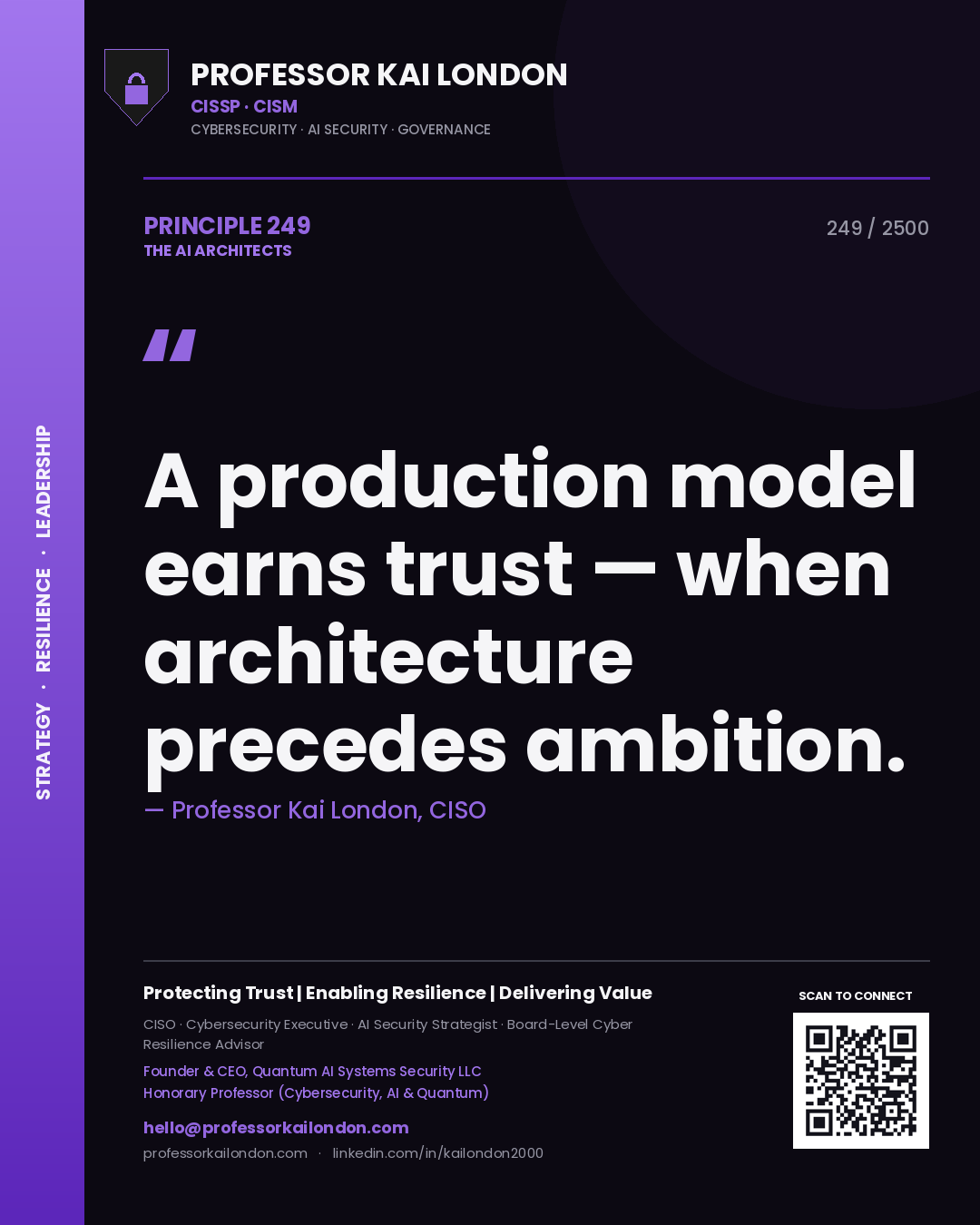 Professor Kai London principle 249: A production model earns trust — when architecture precedes ambition.