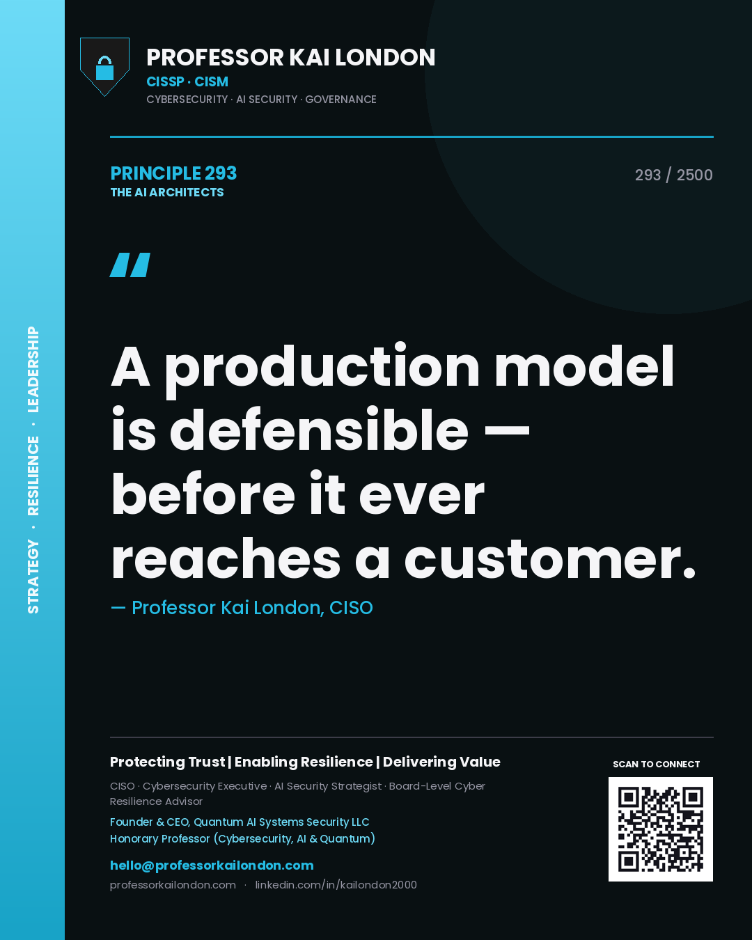 Professor Kai London principle 293: A production model is defensible — before it ever reaches a customer.
