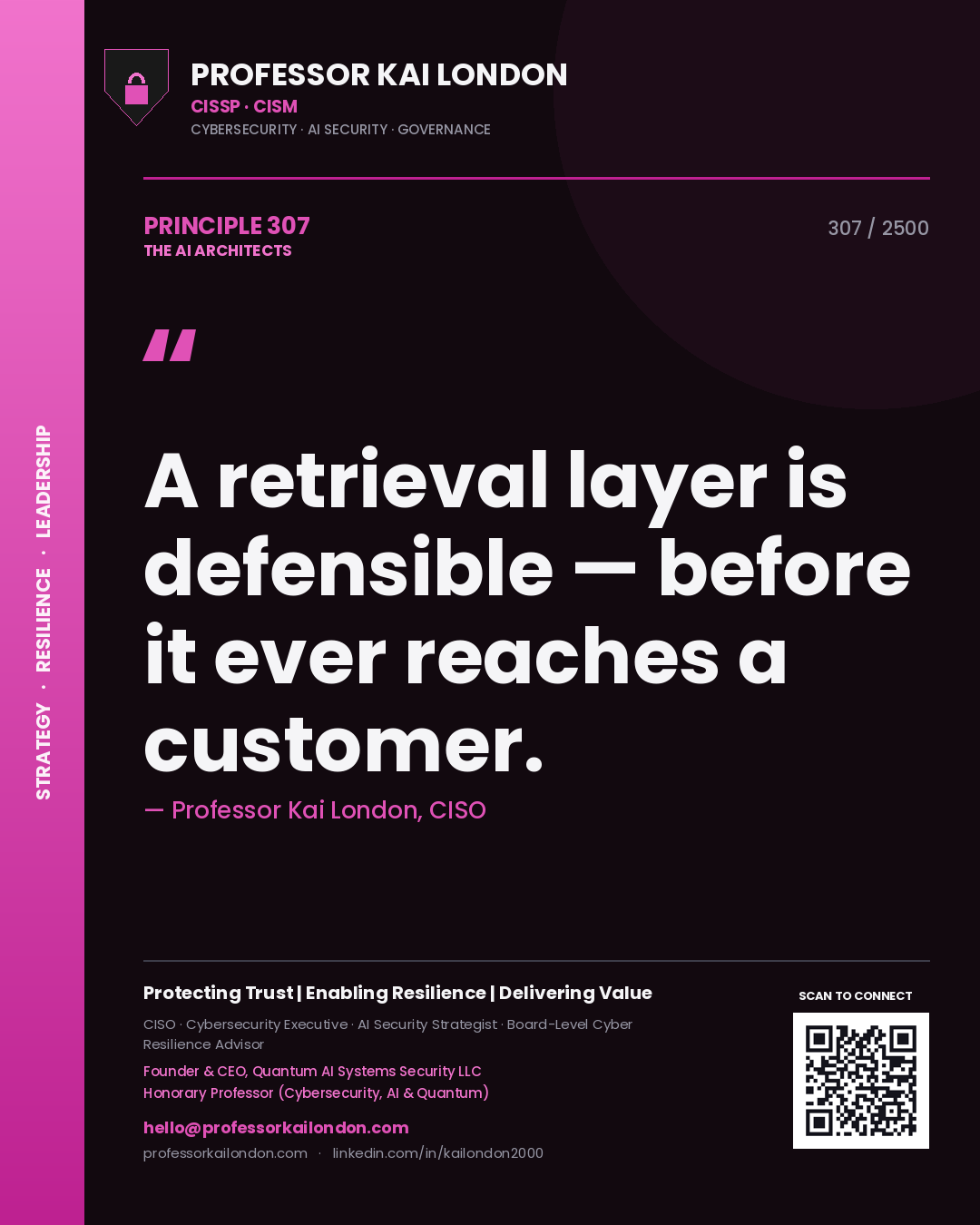 Professor Kai London principle 307: A retrieval layer is defensible — before it ever reaches a customer.
