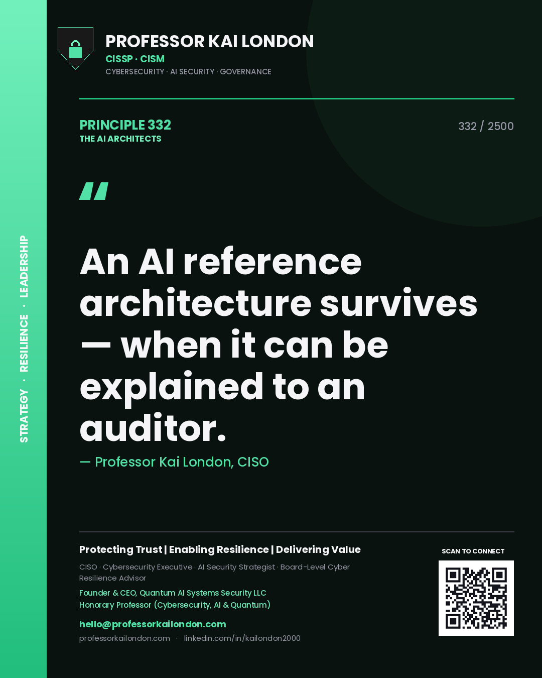Professor Kai London principle 332: An AI reference architecture survives — when it can be explained to an auditor.