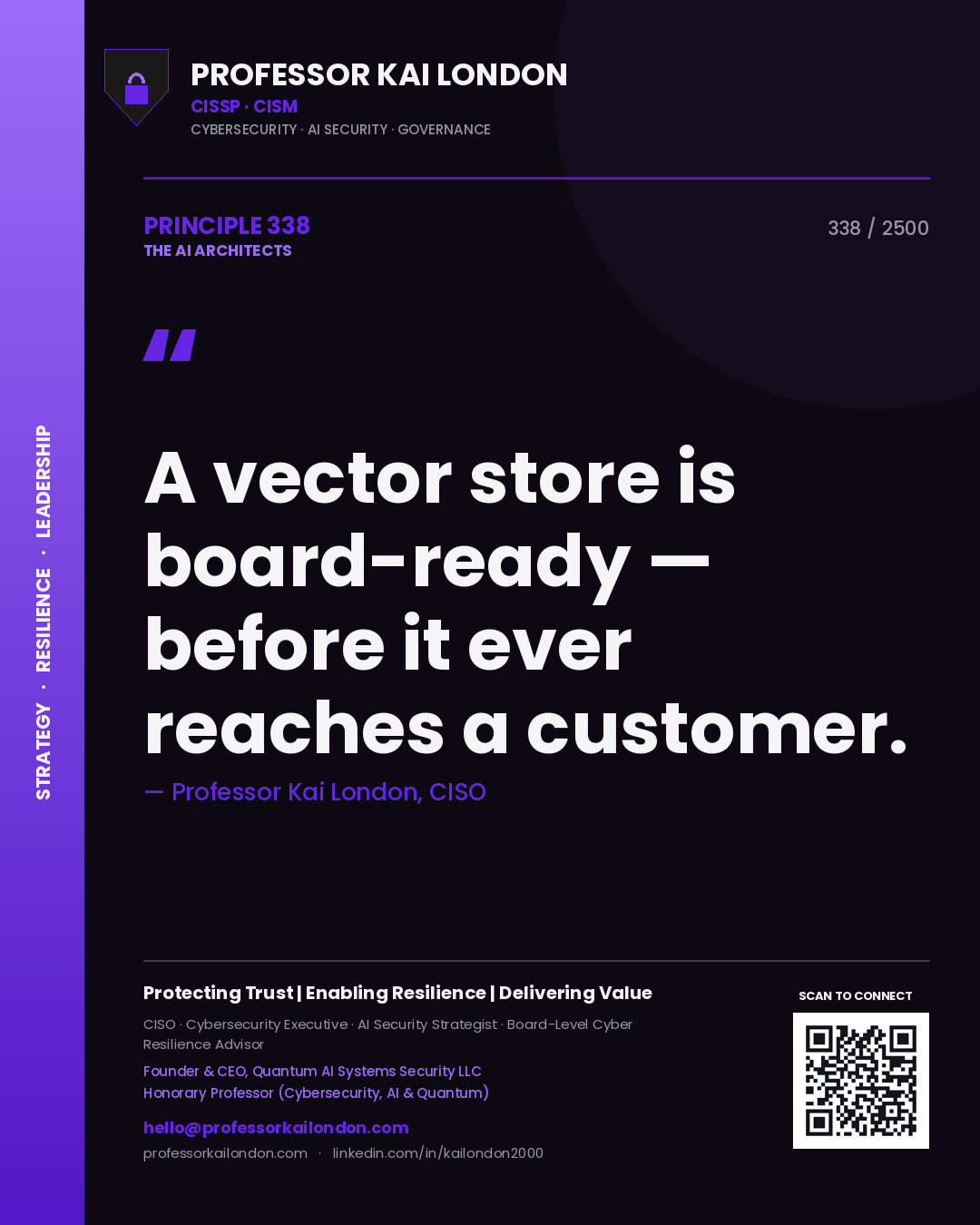 Professor Kai London principle 338: A vector store is board-ready — before it ever reaches a customer.
