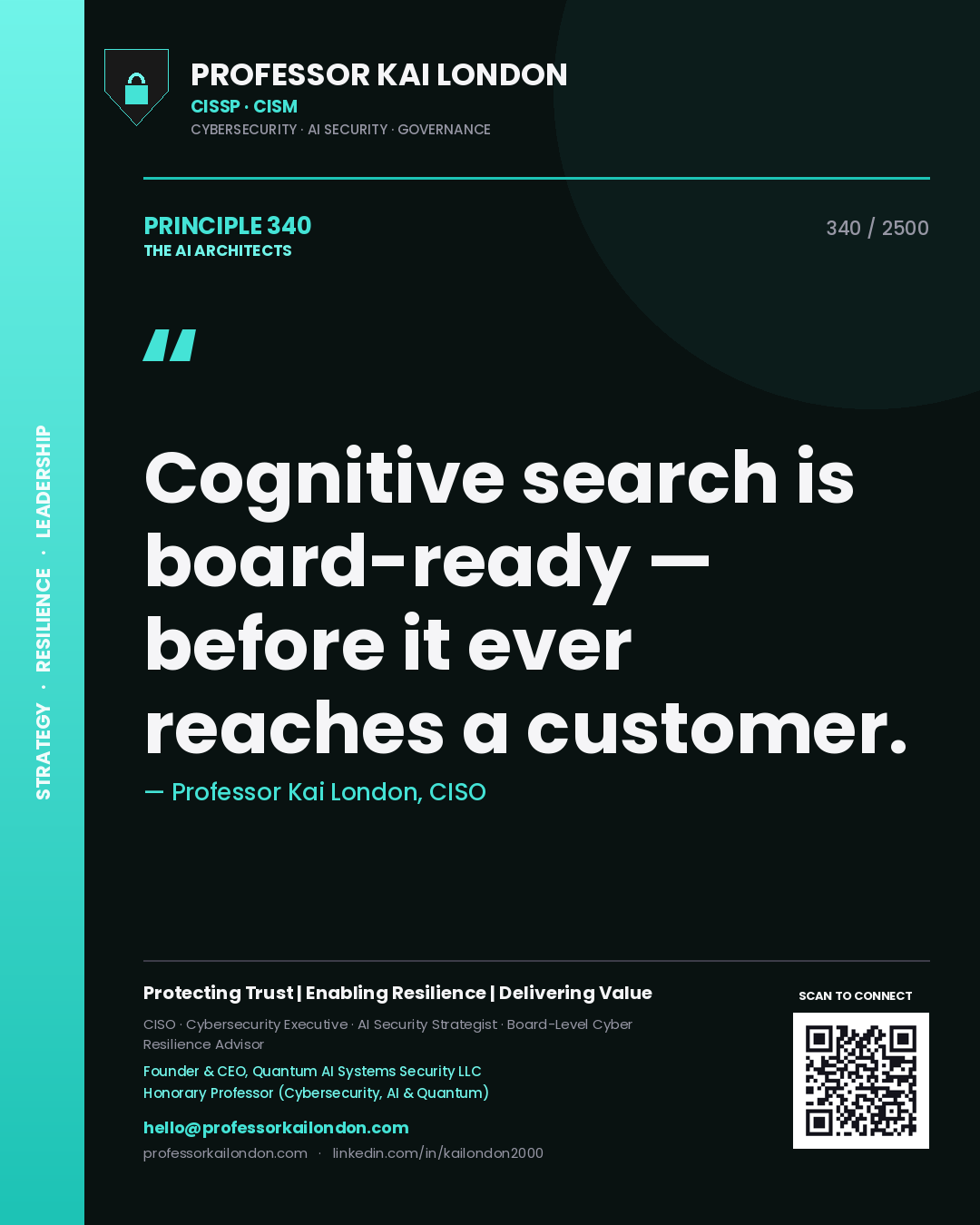 Professor Kai London principle 340: Cognitive search is board-ready — before it ever reaches a customer.