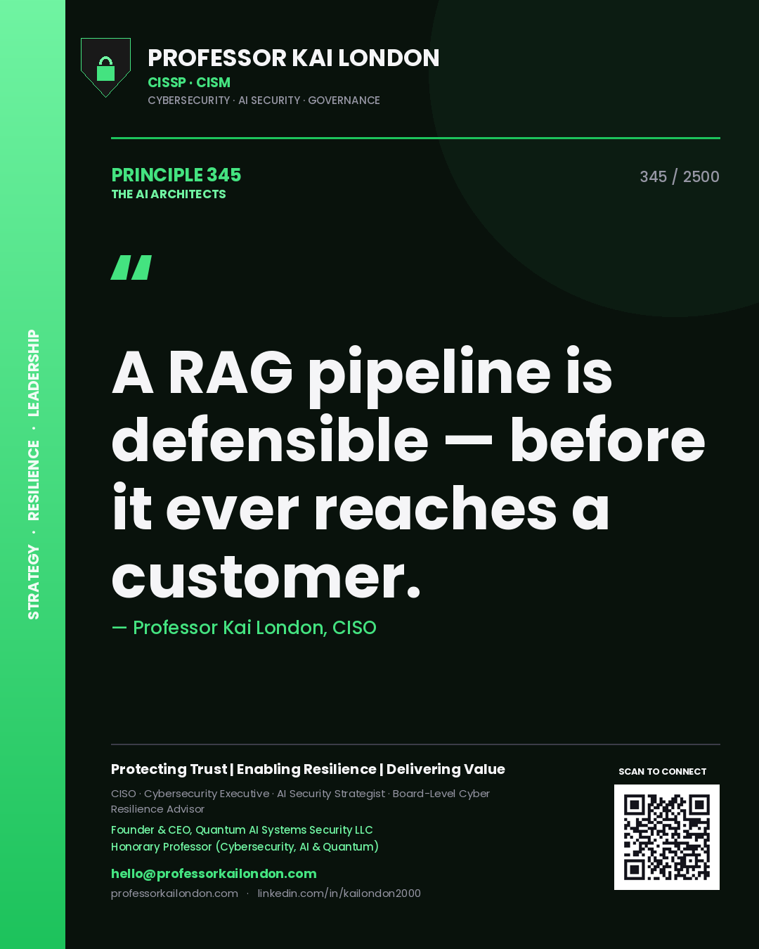 Professor Kai London principle 345: A RAG pipeline is defensible — before it ever reaches a customer.